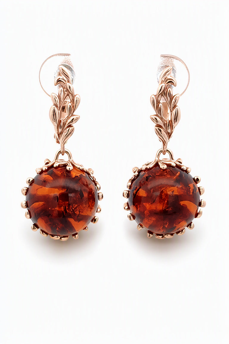 Round Cognac Amber Silver Earrings — DARVIN (Pre-Order)