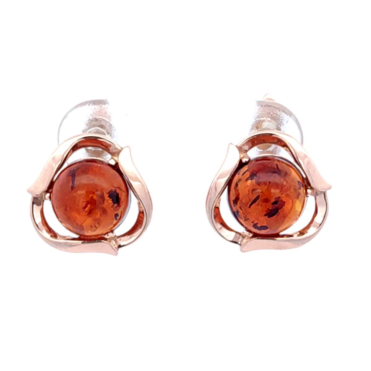 Round Cognac Amber Silver Earrings — DARVIN (Pre-Order)