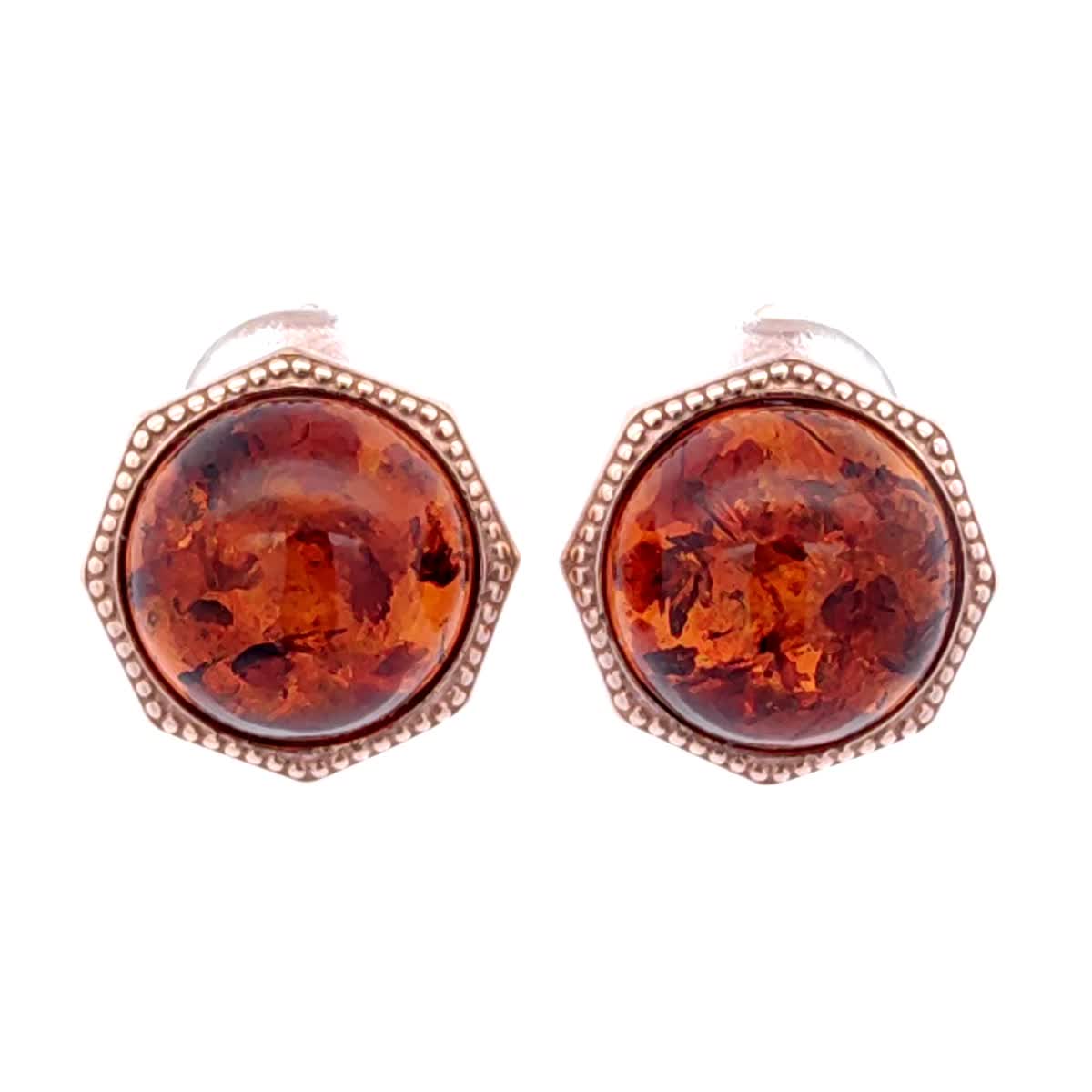 Round Cognac Amber Silver Earrings — DARVIN (Pre-Order)