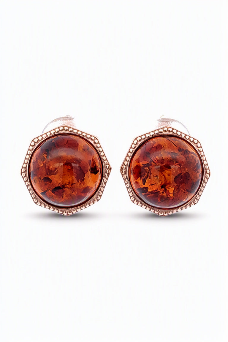 Round Cognac Amber Silver Earrings — DARVIN (Pre-Order)