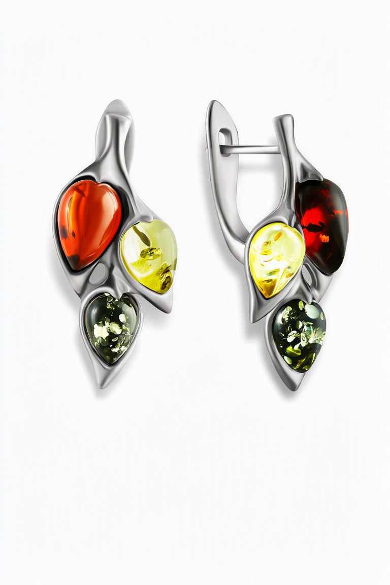 Teardrop Mixed Amber Silver Earrings — DARVIN