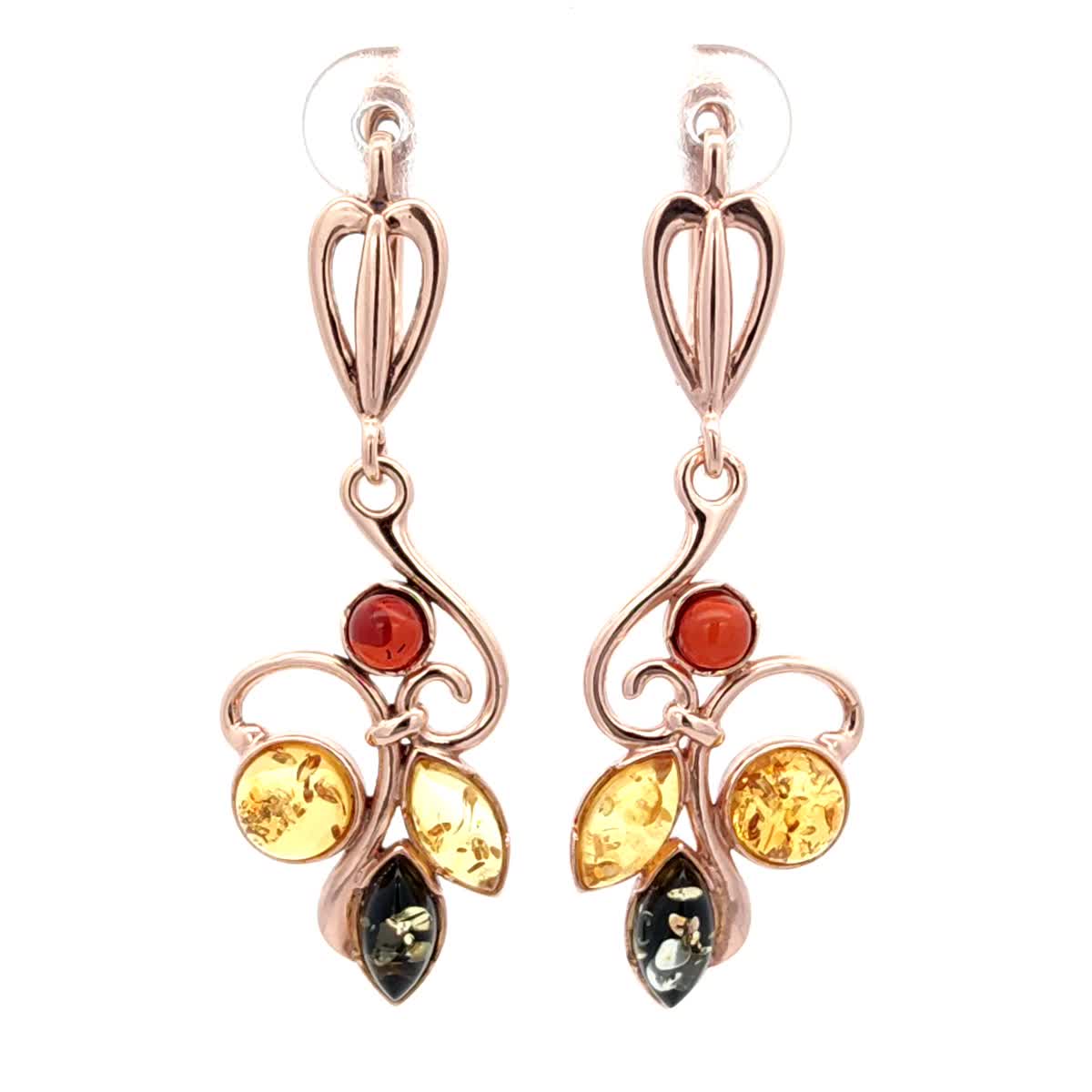 Round Mixed Amber Silver Earrings — DARVIN (Pre-Order)
