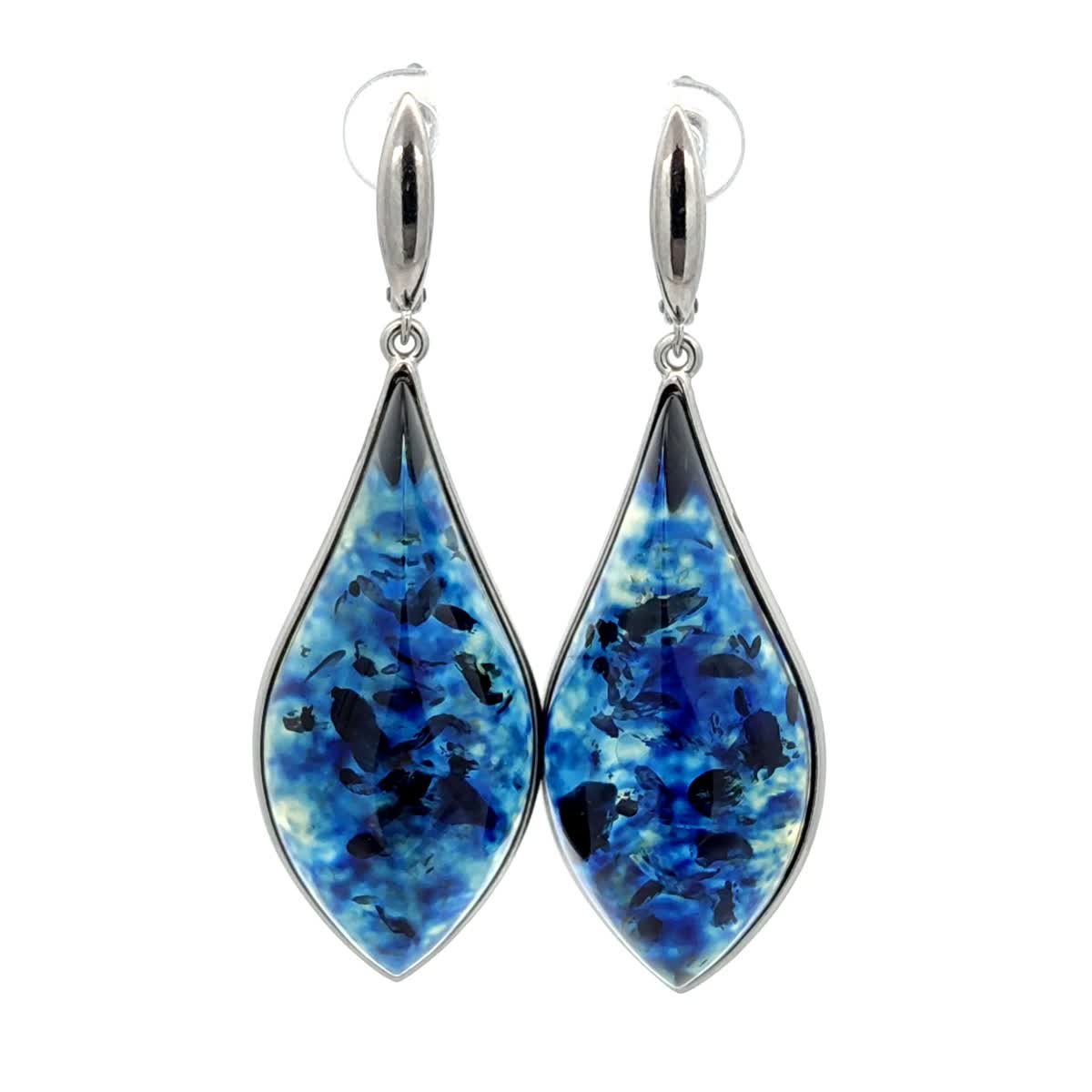 Treated Blue Amber Silver Earrings — DARVIN (Pre-Order)