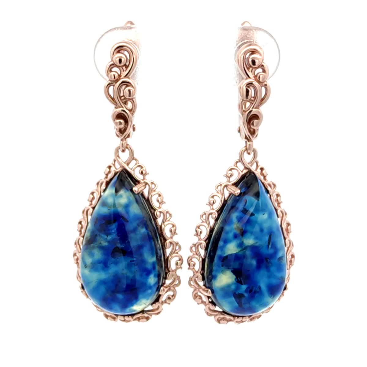 Teardrop Treated Blue Amber Silver Earrings — DARVIN (Pre-Order)
