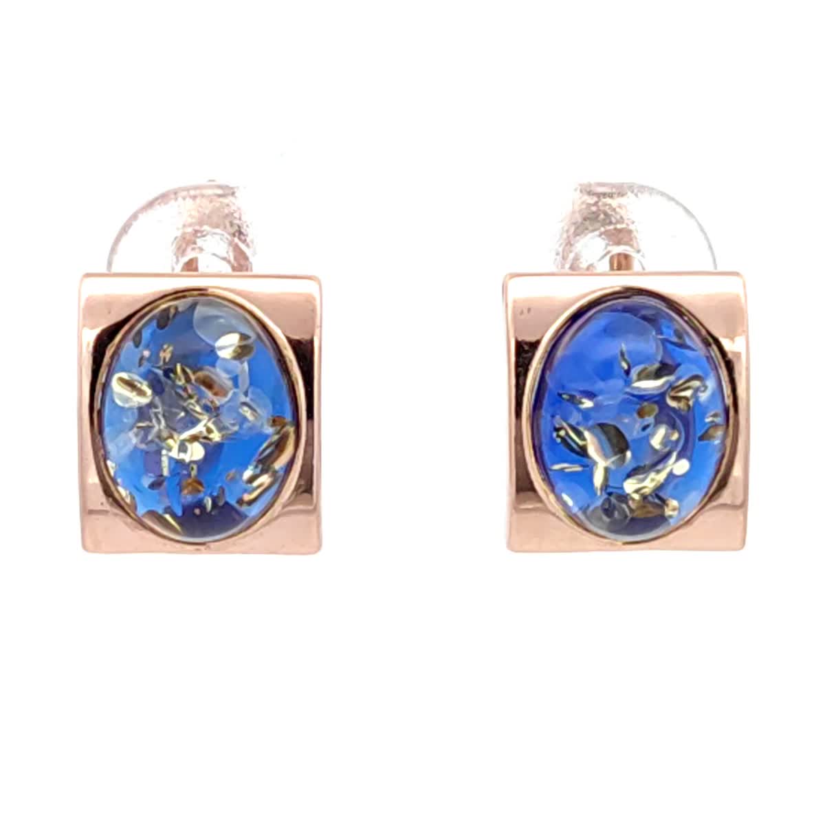 Oval Sapphire Blue Amber Silver Earrings — DARVIN (Pre-Order)