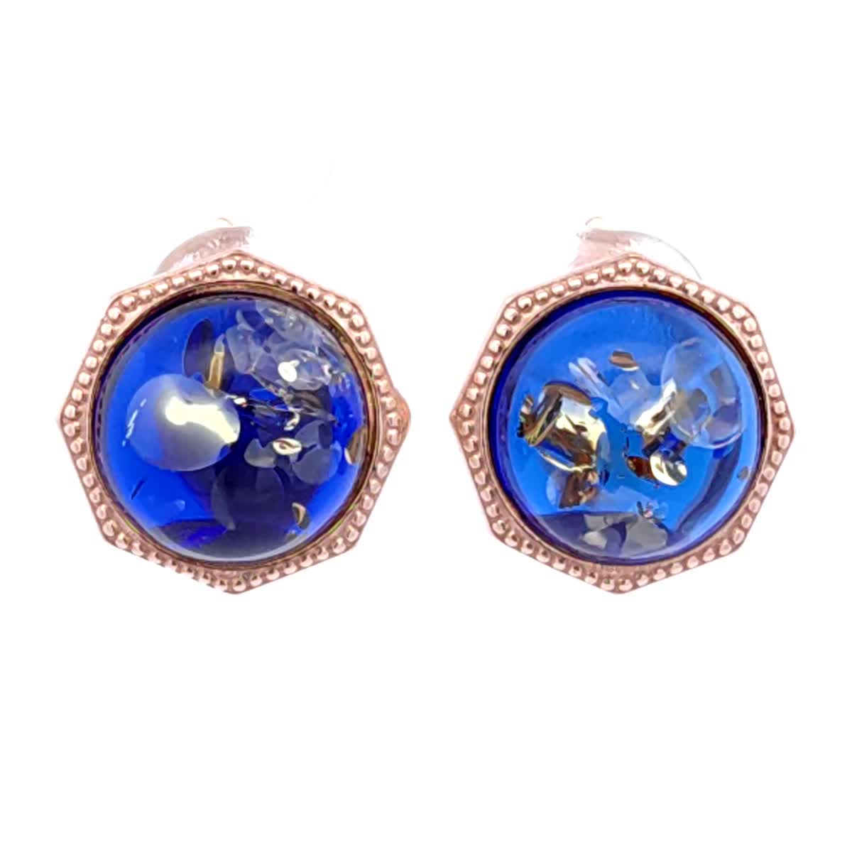 Round Sapphire Blue Amber Silver Earrings — DARVIN (Pre-Order)