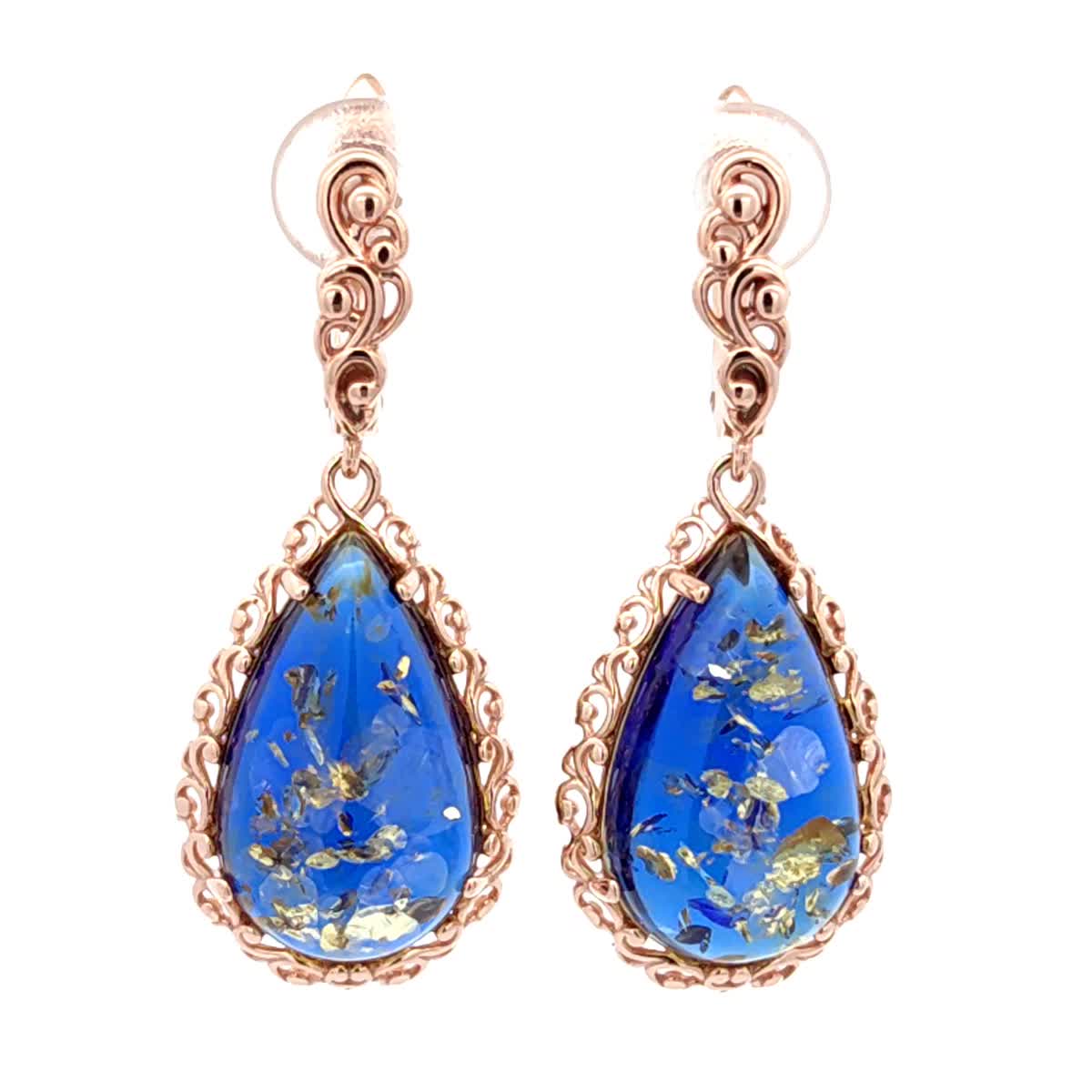 Teardrop Sapphire Blue Amber Silver Earrings — DARVIN (Pre-Order)