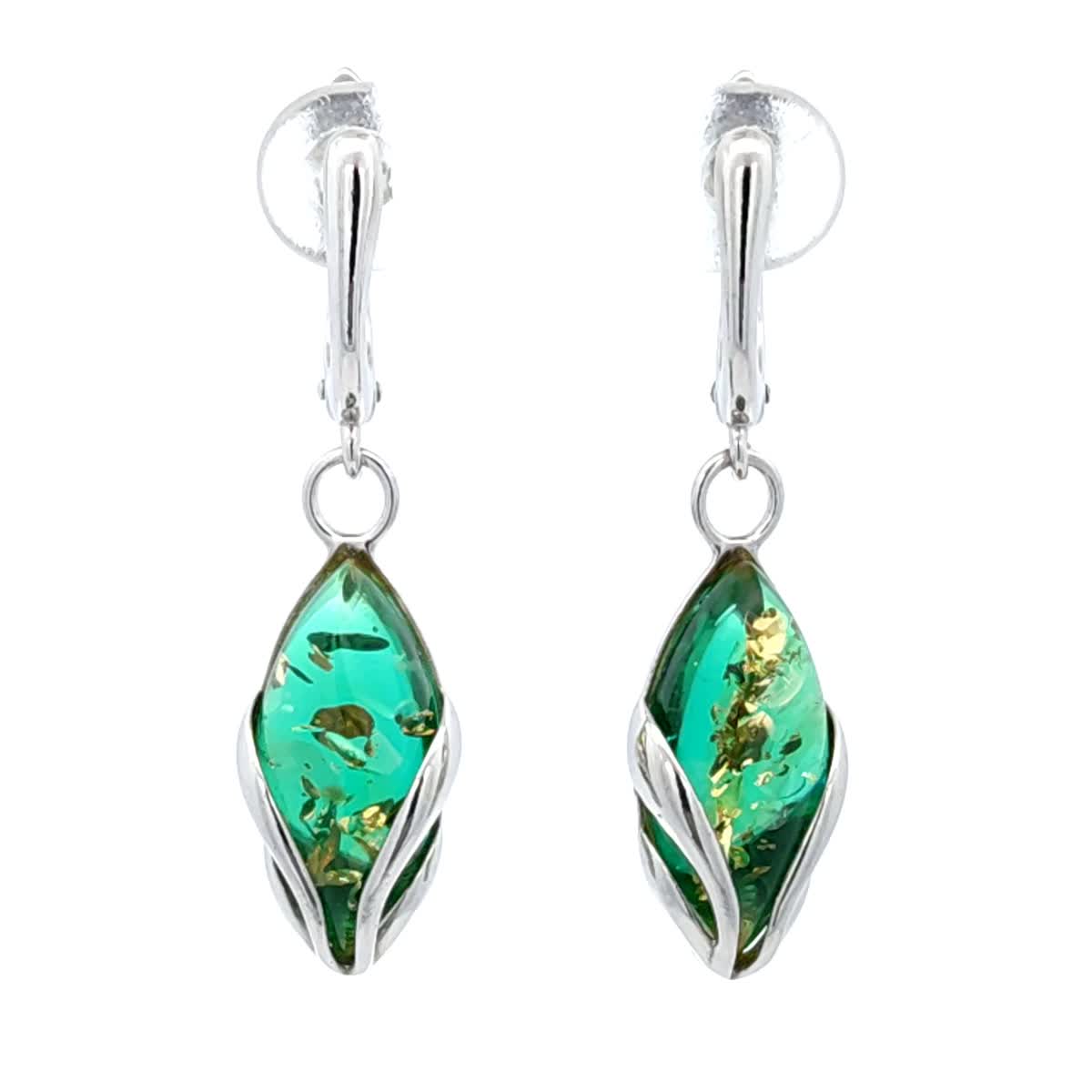 Marquise Emerald Green Amber Silver Earrings — DARVIN (Pre-Order)