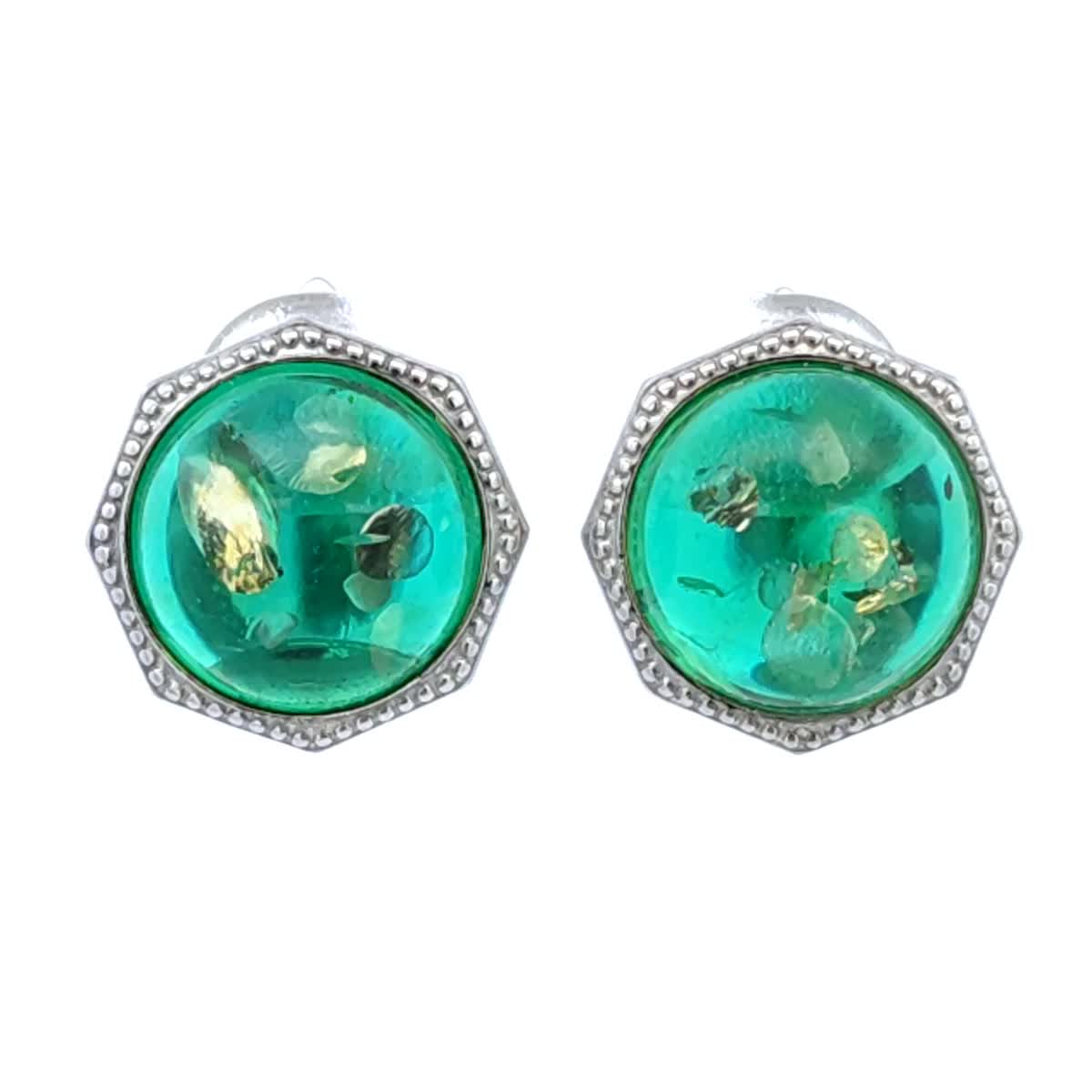 Round Emerald Green Amber Silver Earrings — DARVIN (Pre-Order)