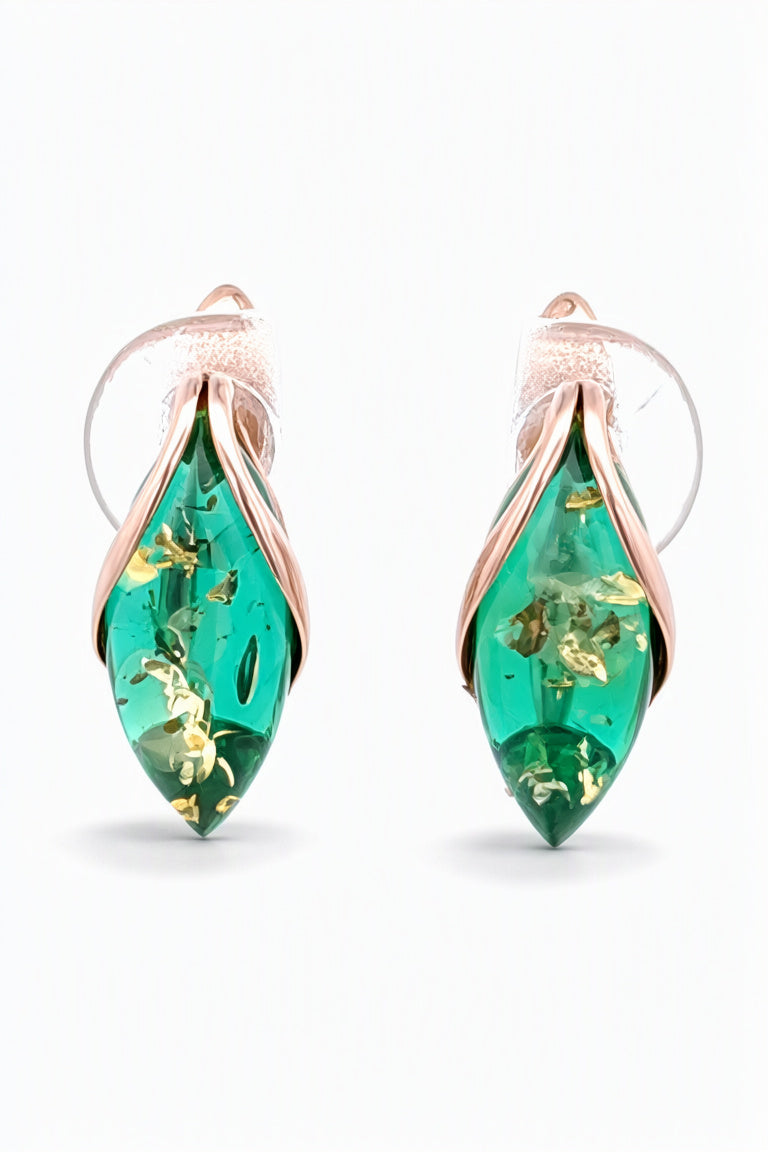 Marquise Emerald Green Amber Silver Earrings — DARVIN (Pre-Order)