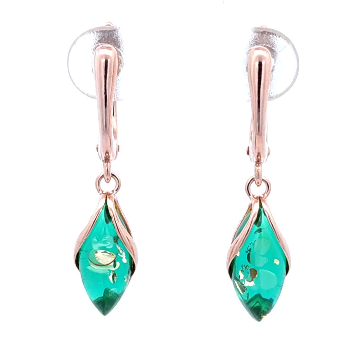 Marquise Emerald Green Amber Silver Earrings — DARVIN (Pre-Order)