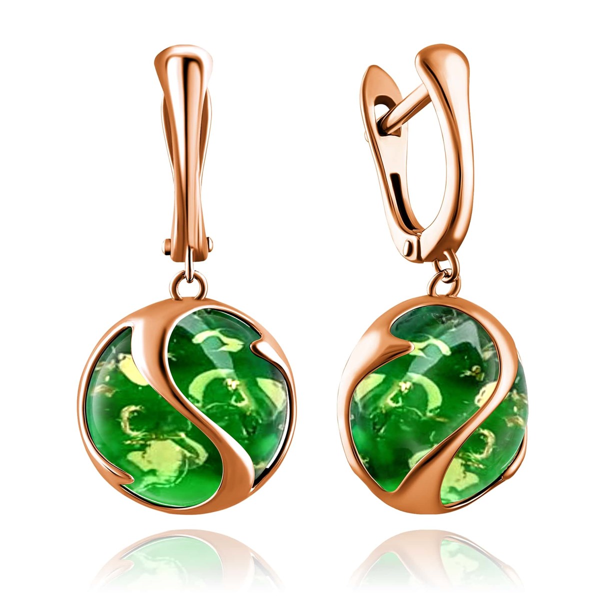Round Emerald Green Amber Silver Earrings — DARVIN (Pre-Order)