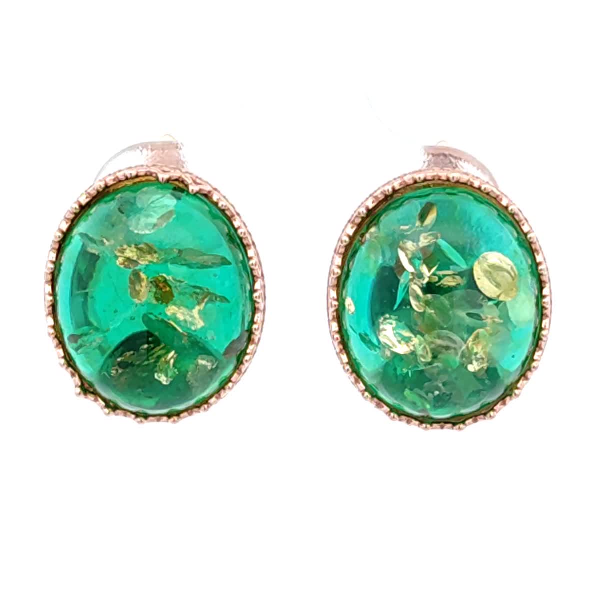 Oval Emerald Green Amber Silver Earrings — DARVIN (Pre-Order)