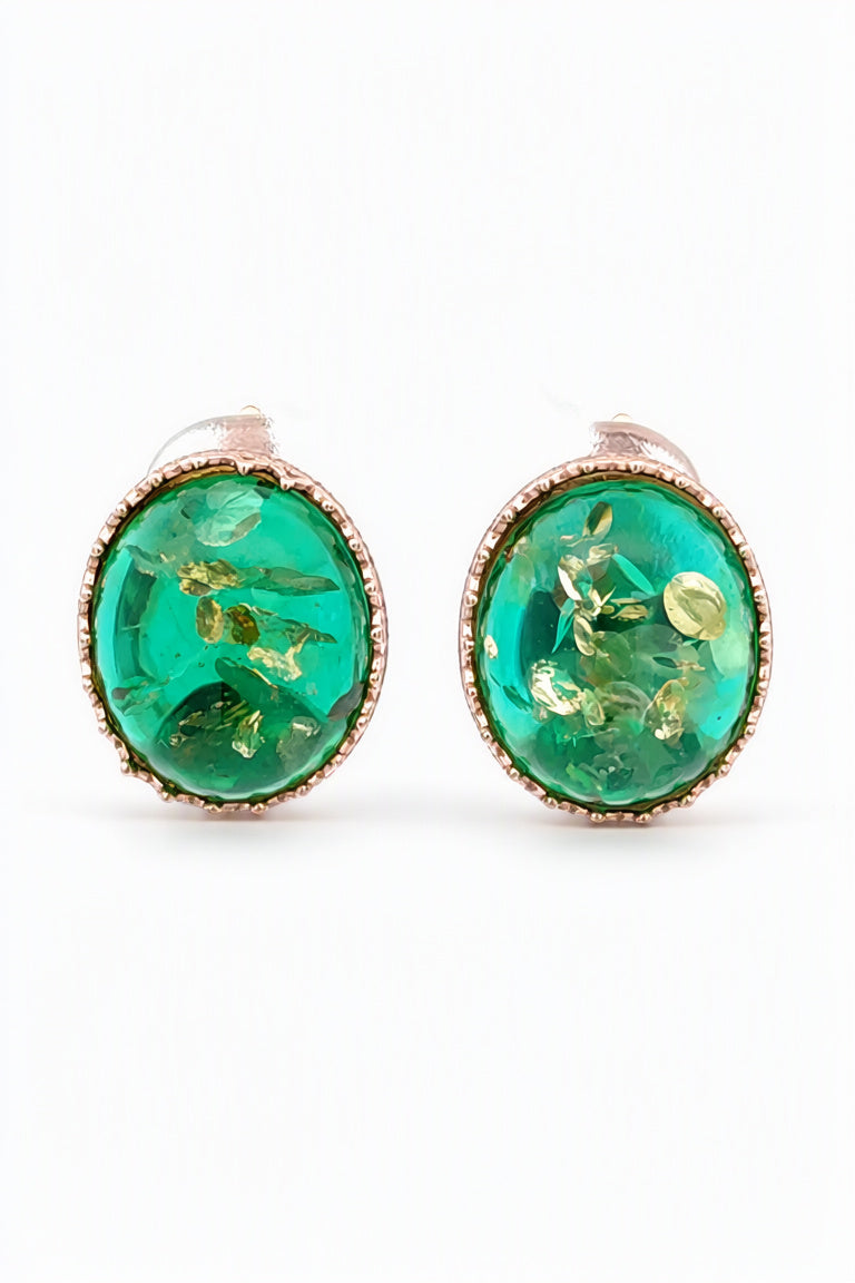 Oval Emerald Green Amber Silver Earrings — DARVIN (Pre-Order)