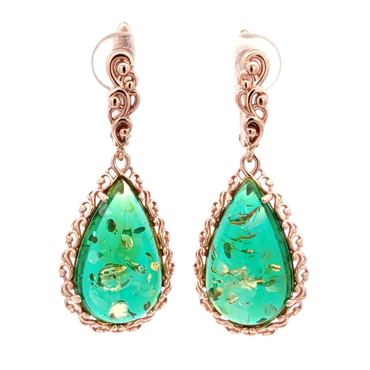 Teardrop Emerald Green Amber Silver Earrings — DARVIN (Pre-Order)