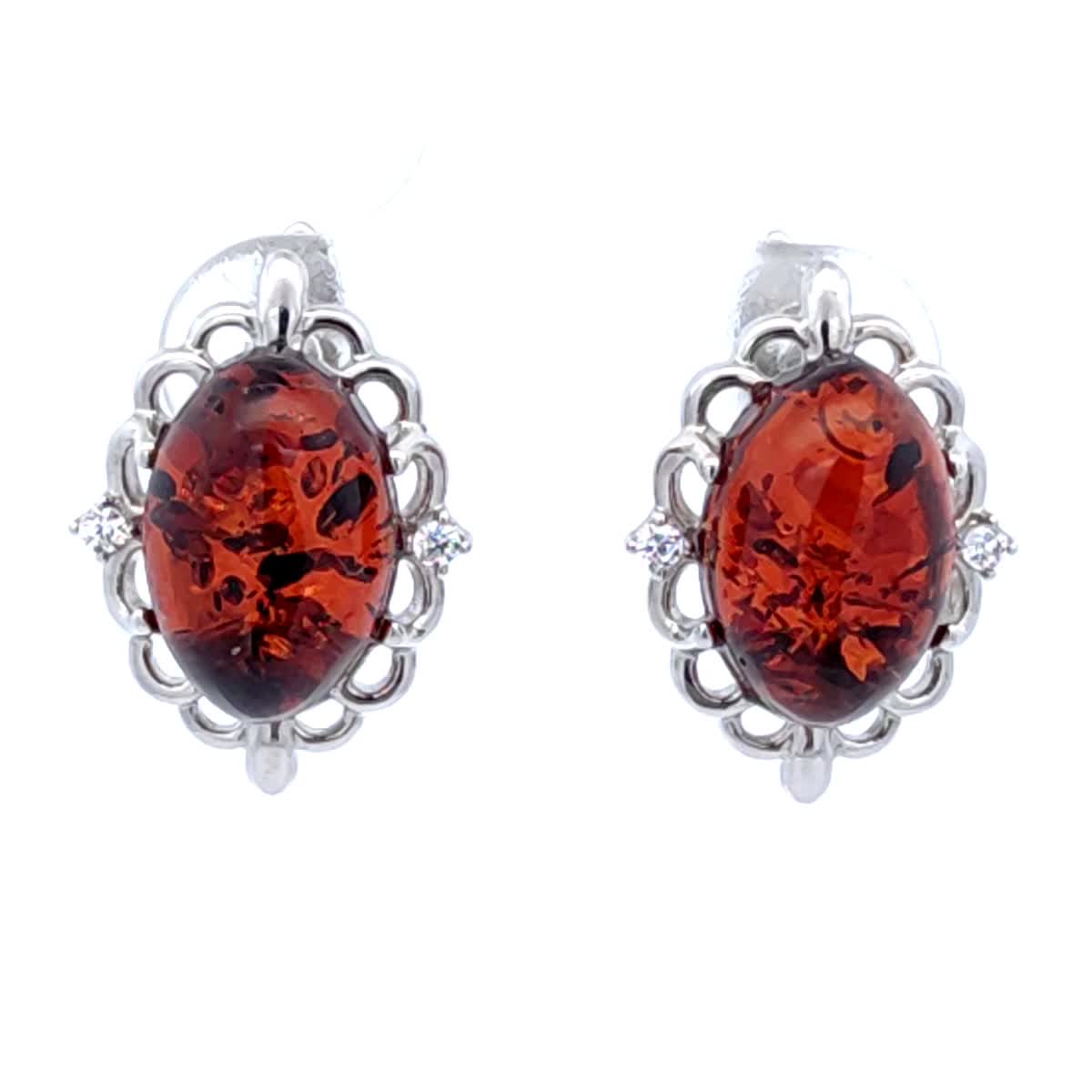 Oval Cognac, Colorless Amber Silver Earrings — DARVIN (Pre-Order)