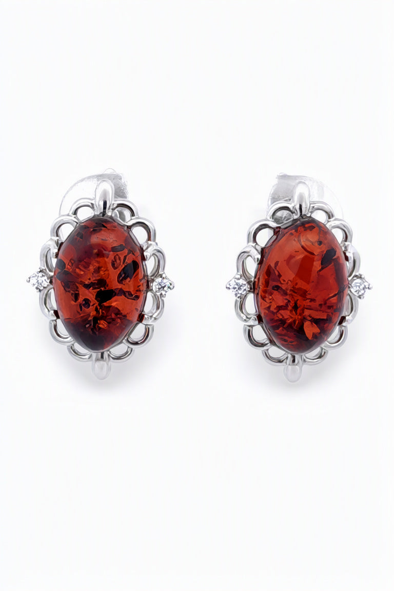 Oval Cognac, Colorless Amber Silver Earrings — DARVIN (Pre-Order)