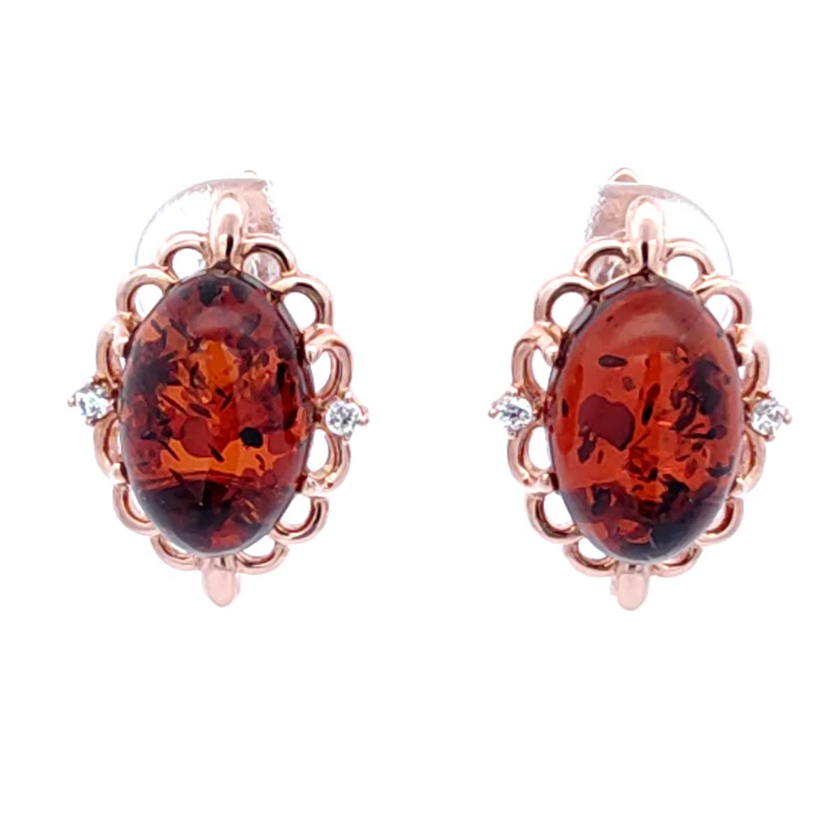 Oval Cognac, Colorless Amber Silver Earrings — DARVIN (Pre-Order)
