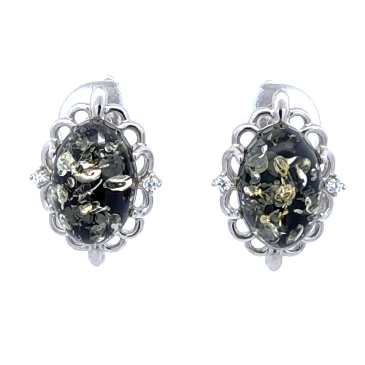 Oval Green, Colorless Amber Silver Earrings — DARVIN (Pre-Order)