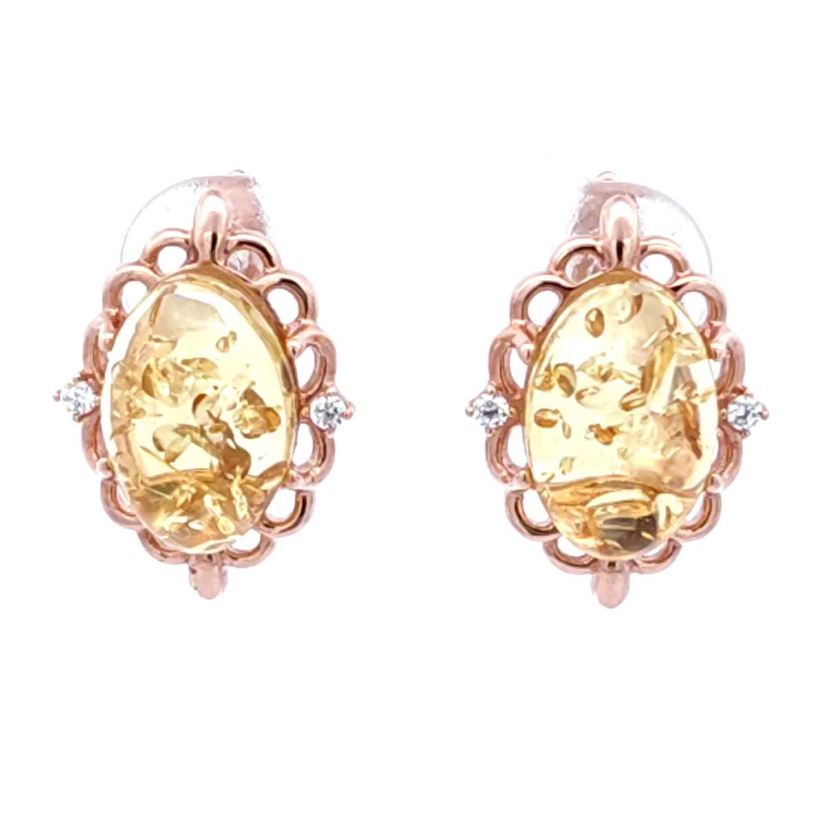 Oval Lemon, Colorless Amber Silver Earrings — DARVIN (Pre-Order)