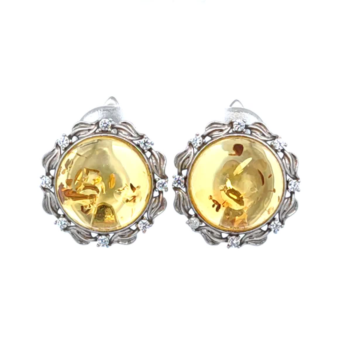 Round Lemon, Colorless Amber Silver Earrings — DARVIN (Pre-Order)