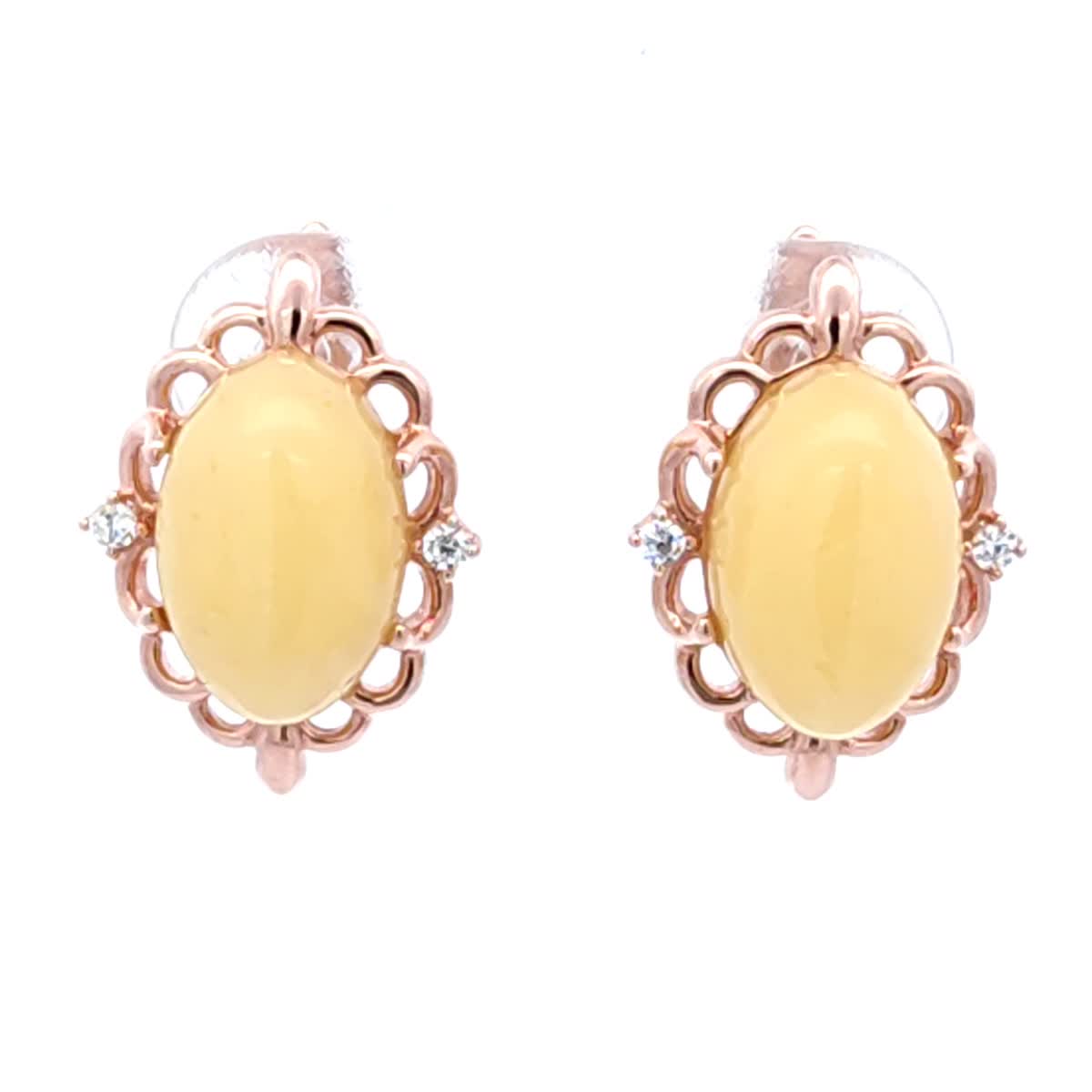 Oval White, Colorless Amber Silver Earrings — DARVIN (Pre-Order)