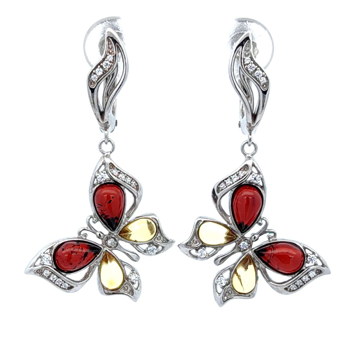 Teardrop Mixed Amber Silver Earrings — DARVIN (Pre-Order)