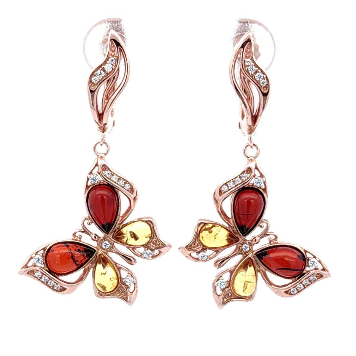 Teardrop Mixed Amber Silver Earrings — DARVIN (Pre-Order)