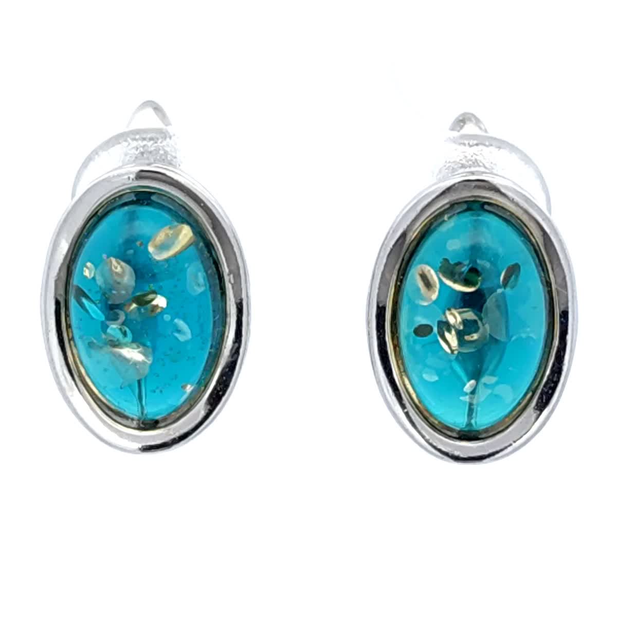 Oval Greenish-Blue Amber Silver Earrings — DARVIN (Pre-Order)