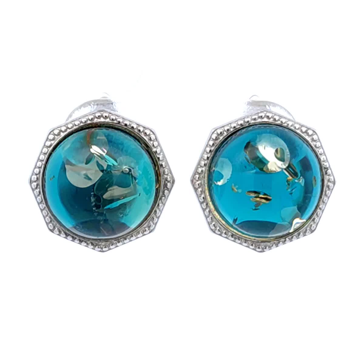 Round Greenish-Blue, Paraiba Amber Silver Earrings — DARVIN (Pre-Order)