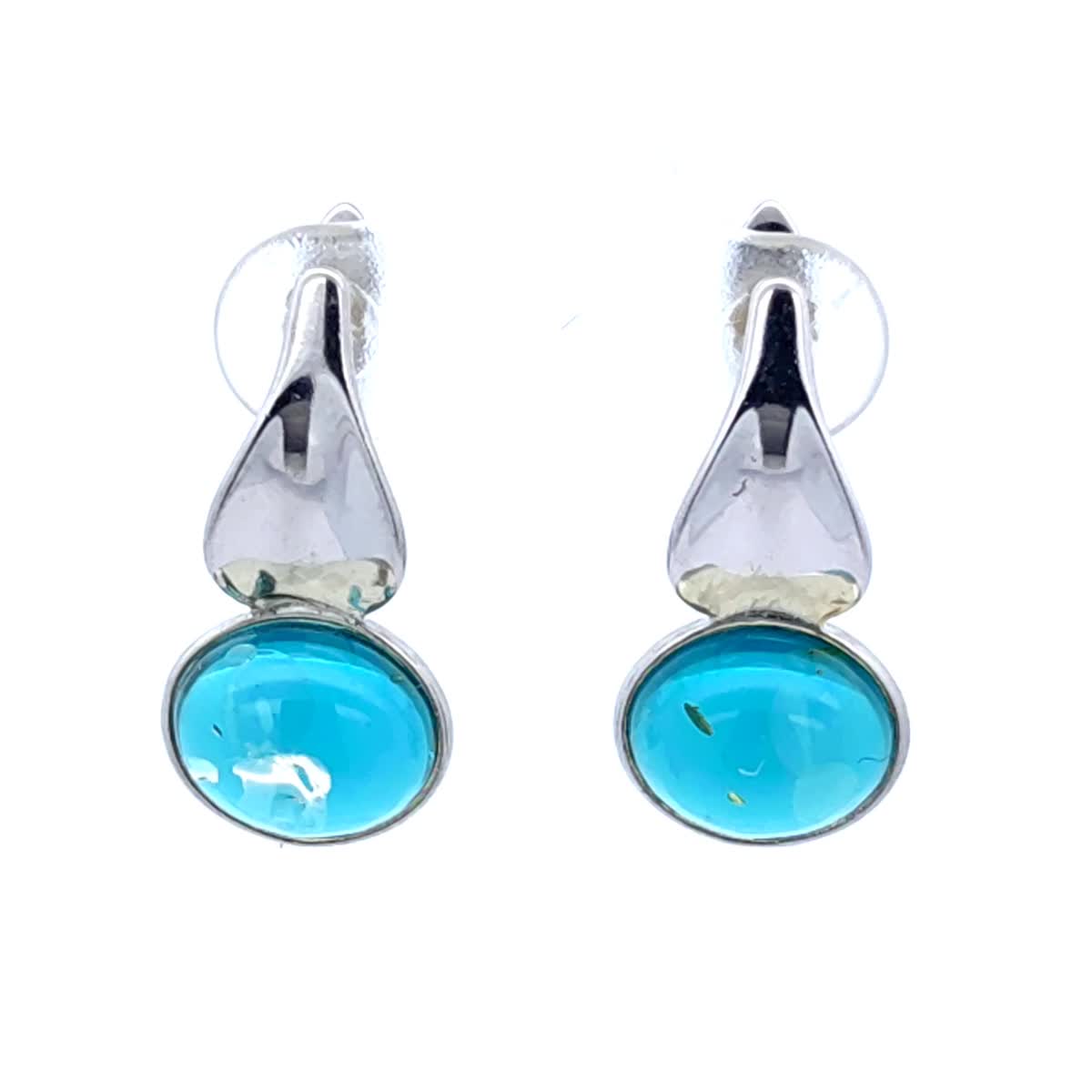 Oval Greenish-Blue Amber Silver Earrings — DARVIN (Pre-Order)