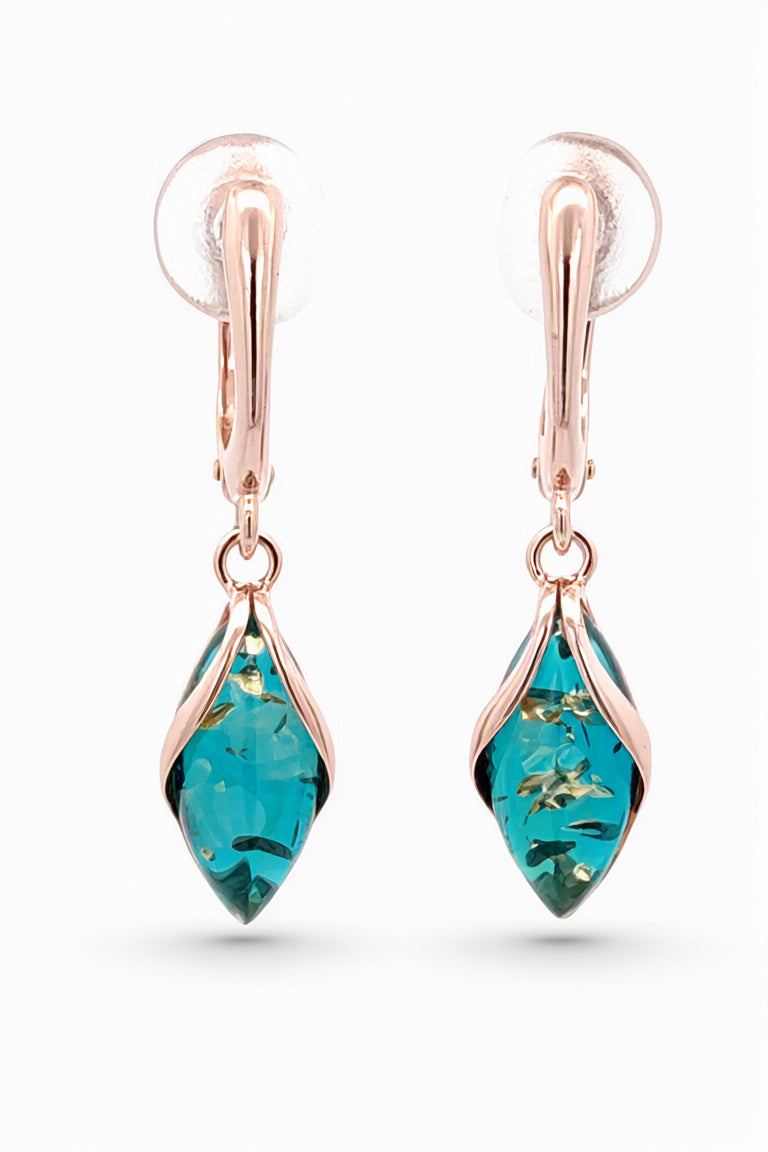 Marquise Greenish-Blue Amber Silver Earrings — DARVIN (Pre-Order)