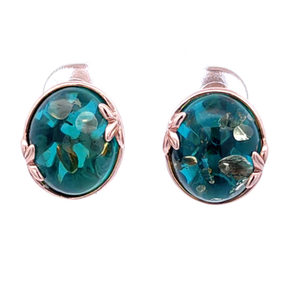 Oval Greenish-Blue Amber Silver Earrings — DARVIN (Pre-Order)