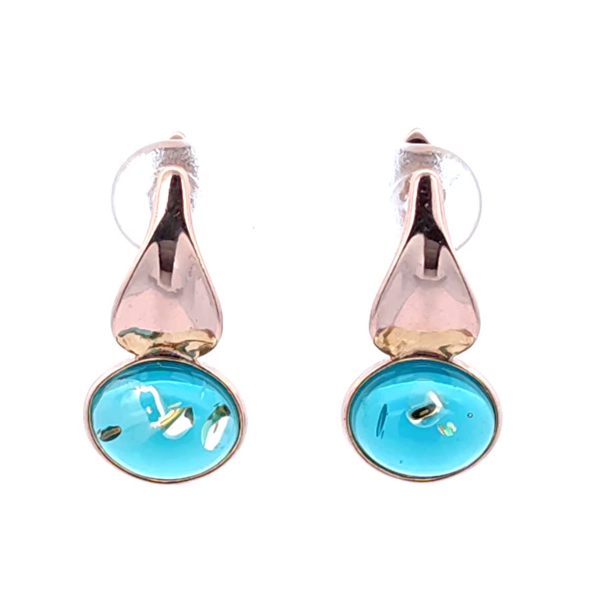Oval Greenish-Blue Amber Silver Earrings — DARVIN (Pre-Order)