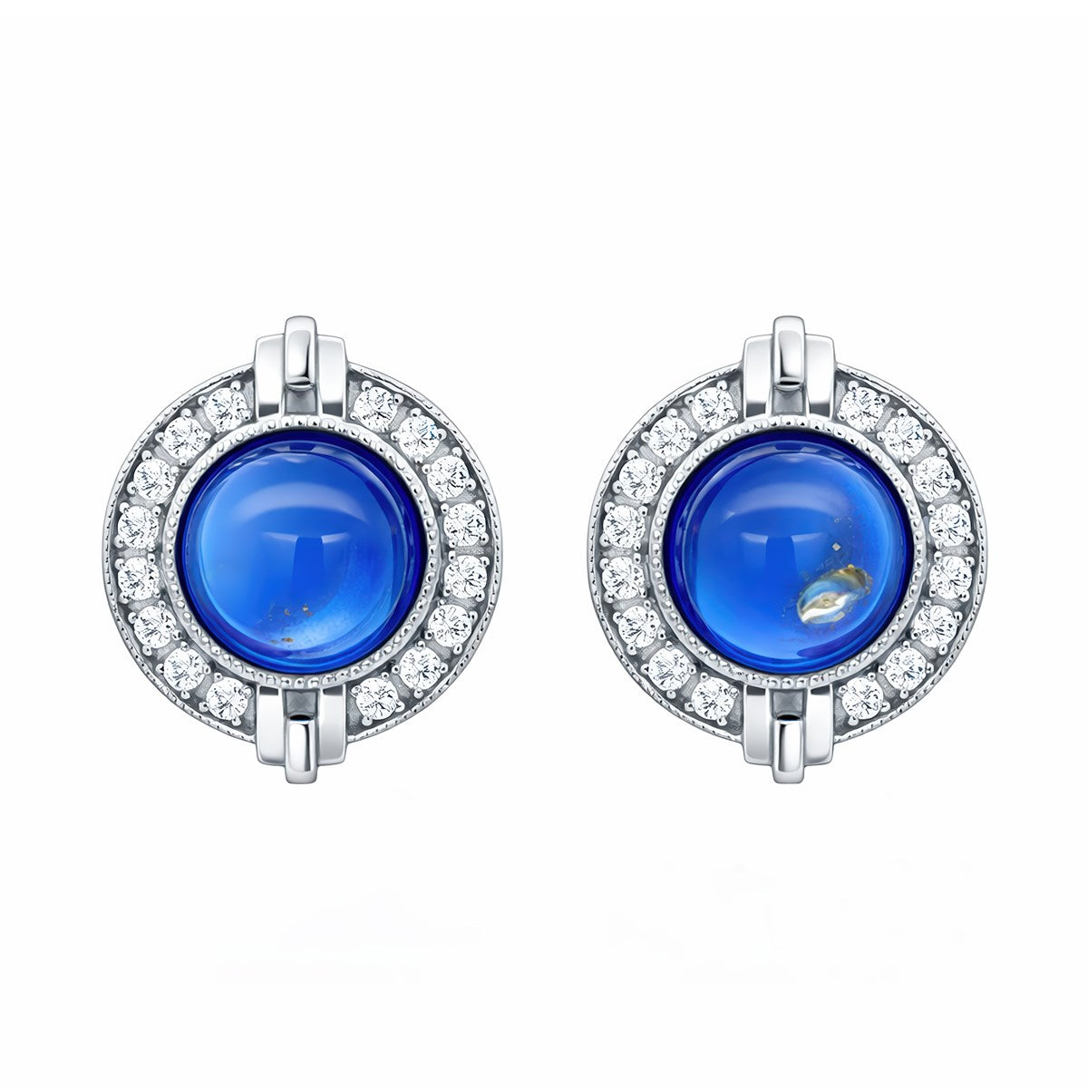 Round Emerald Green, Colorless Amber Silver Earrings — DARVIN (Pre-Order)