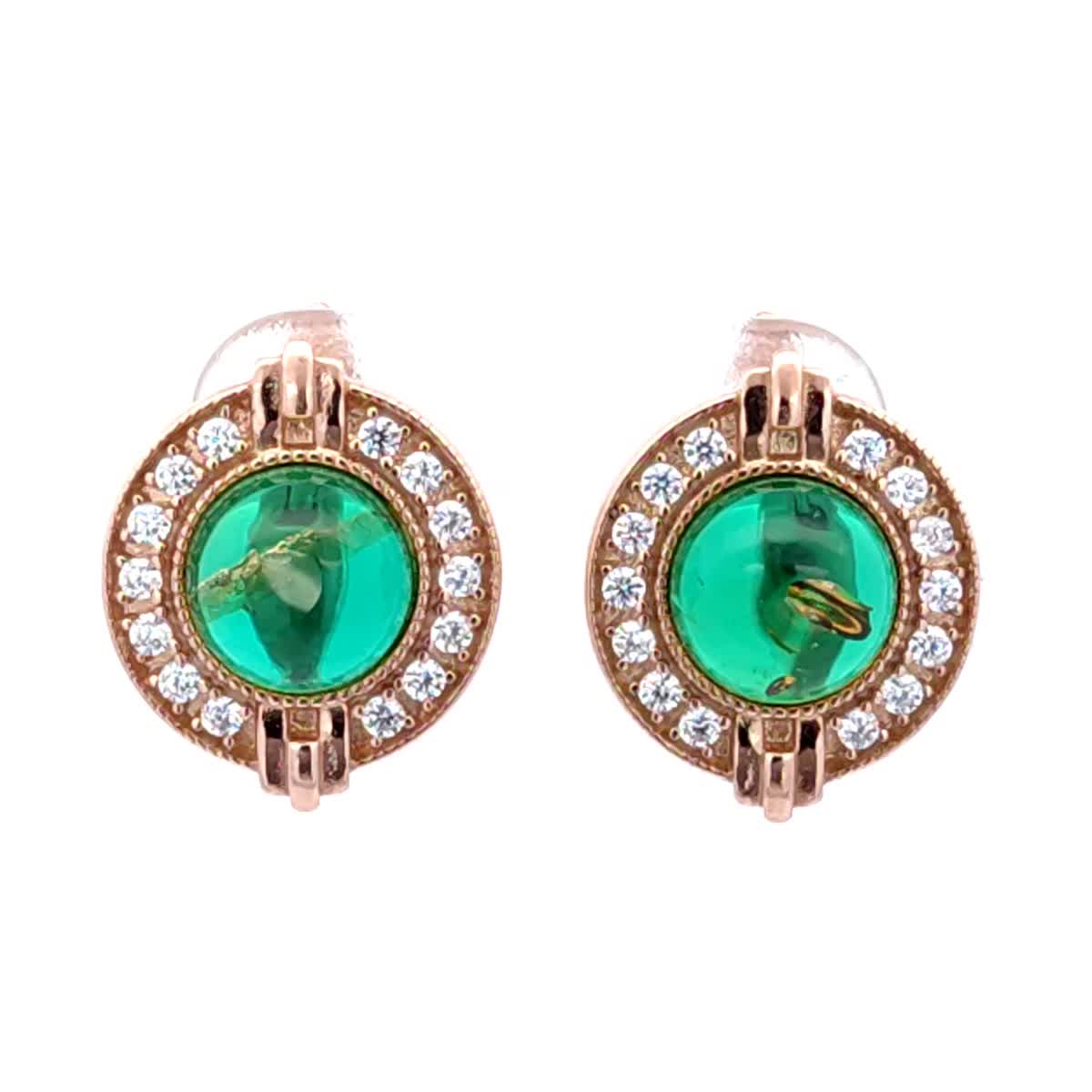 Round Emerald Green, Colorless Amber Silver Earrings — DARVIN (Pre-Order)