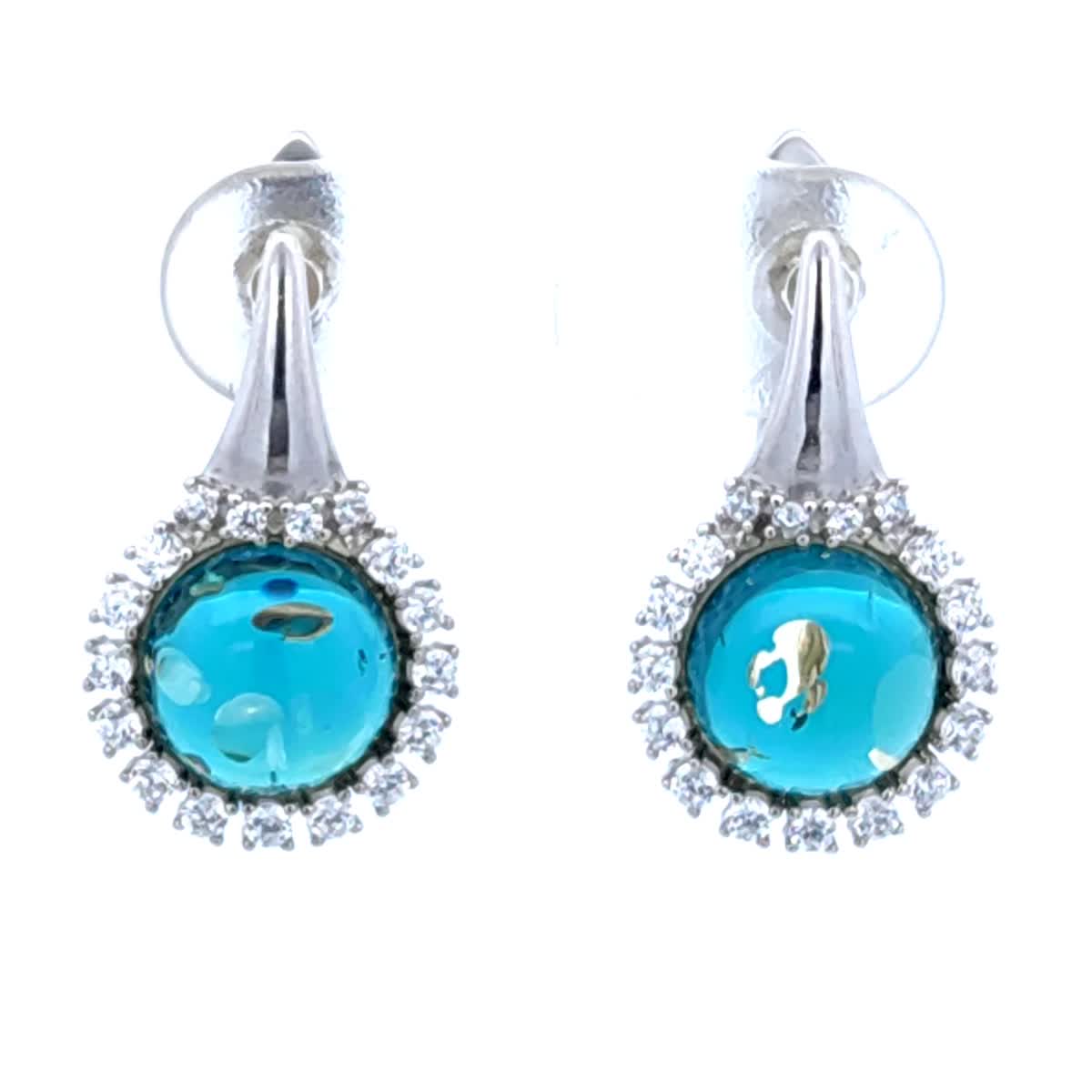 Round Greenish-Blue, Colorless Amber Silver Earrings — DARVIN (Pre-Order)