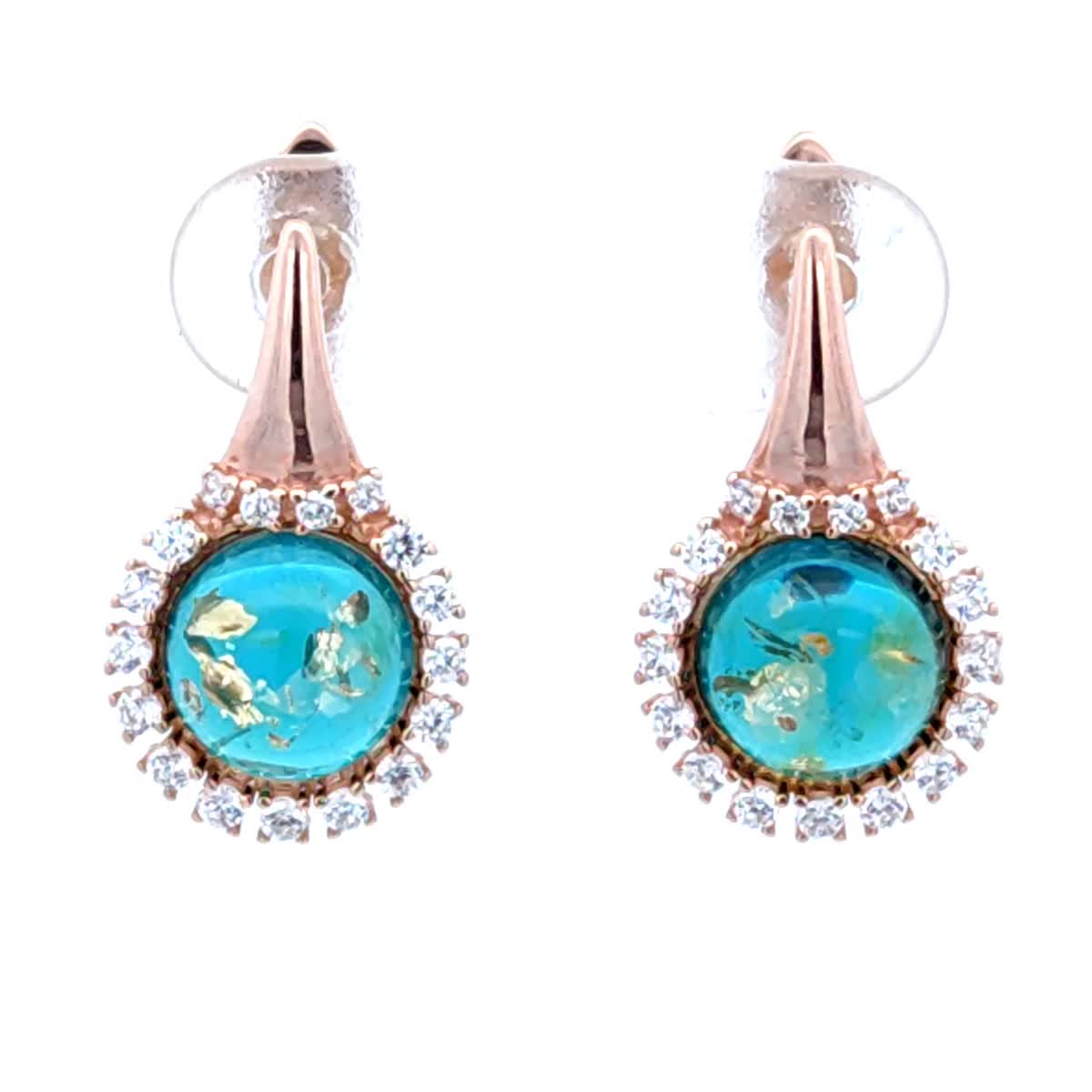 Round Greenish-Blue, Colorless Amber Silver Earrings — DARVIN (Pre-Order)