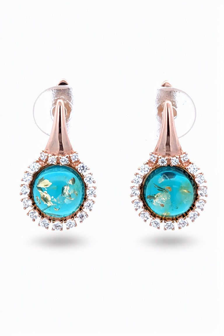 Round Greenish-Blue, Colorless Amber Silver Earrings — DARVIN (Pre-Order)