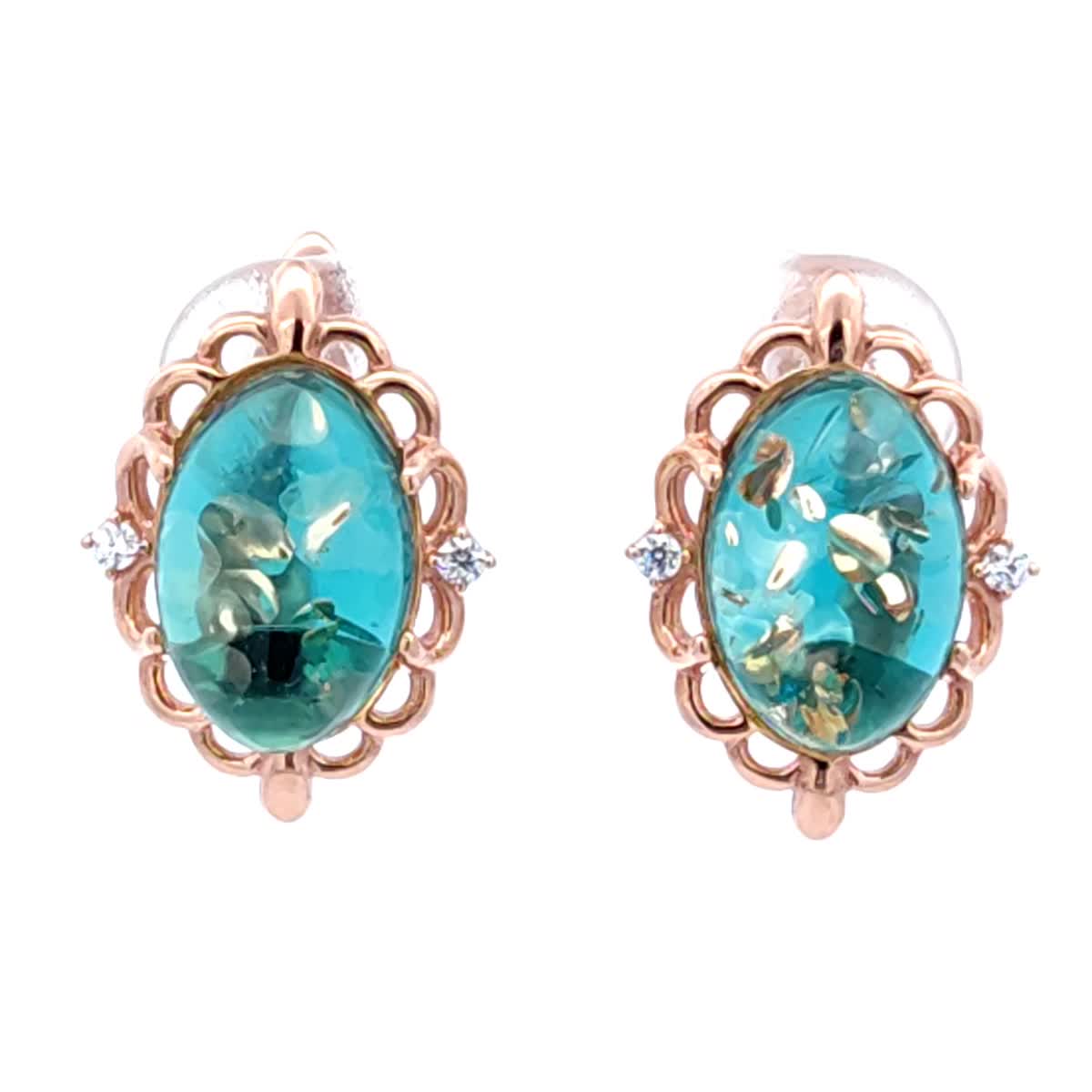 Oval Greenish-Blue, Colorless Amber Silver Earrings — DARVIN (Pre-Order)