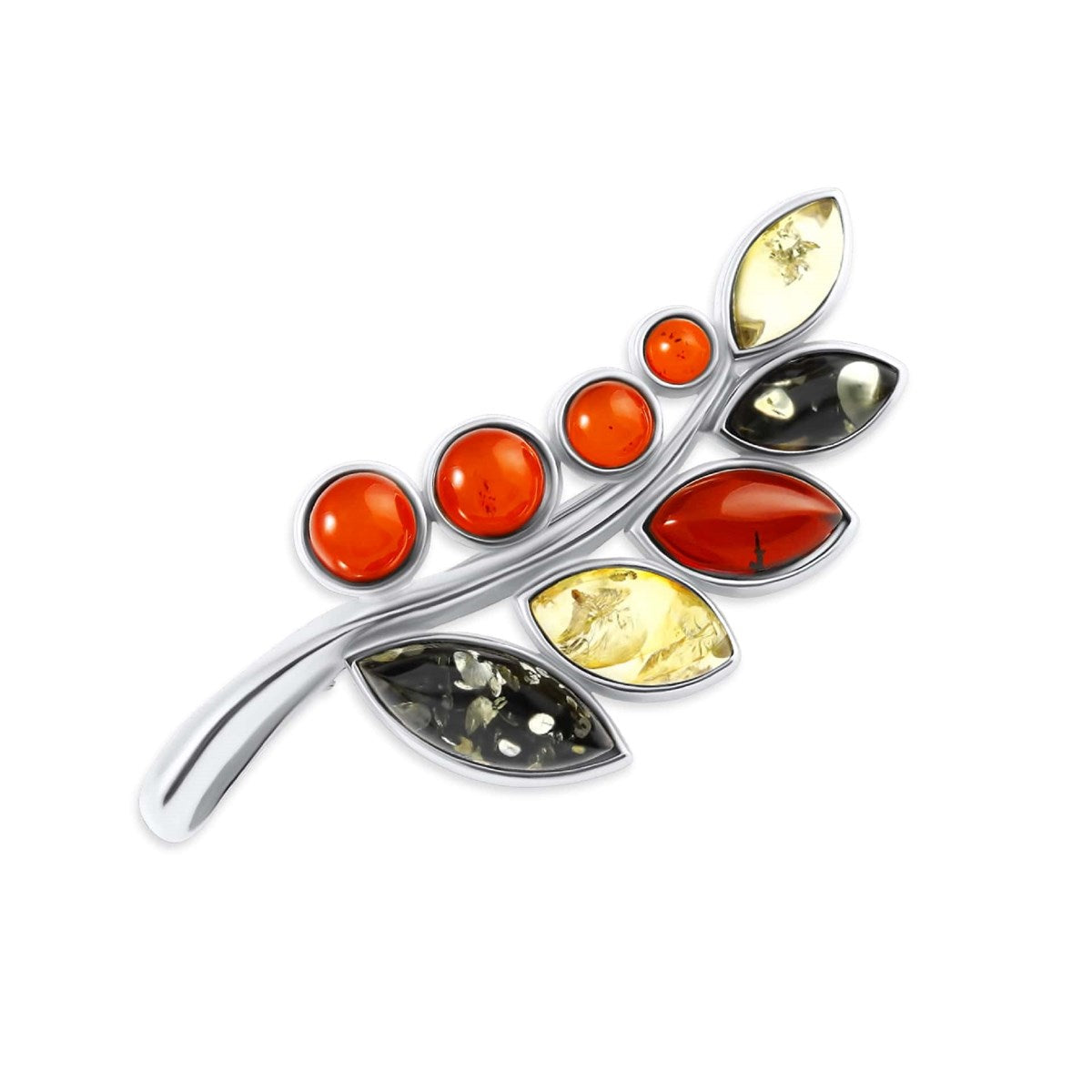 Round Mixed Amber Silver Brooch Pendant — DARVIN (Pre-Order)