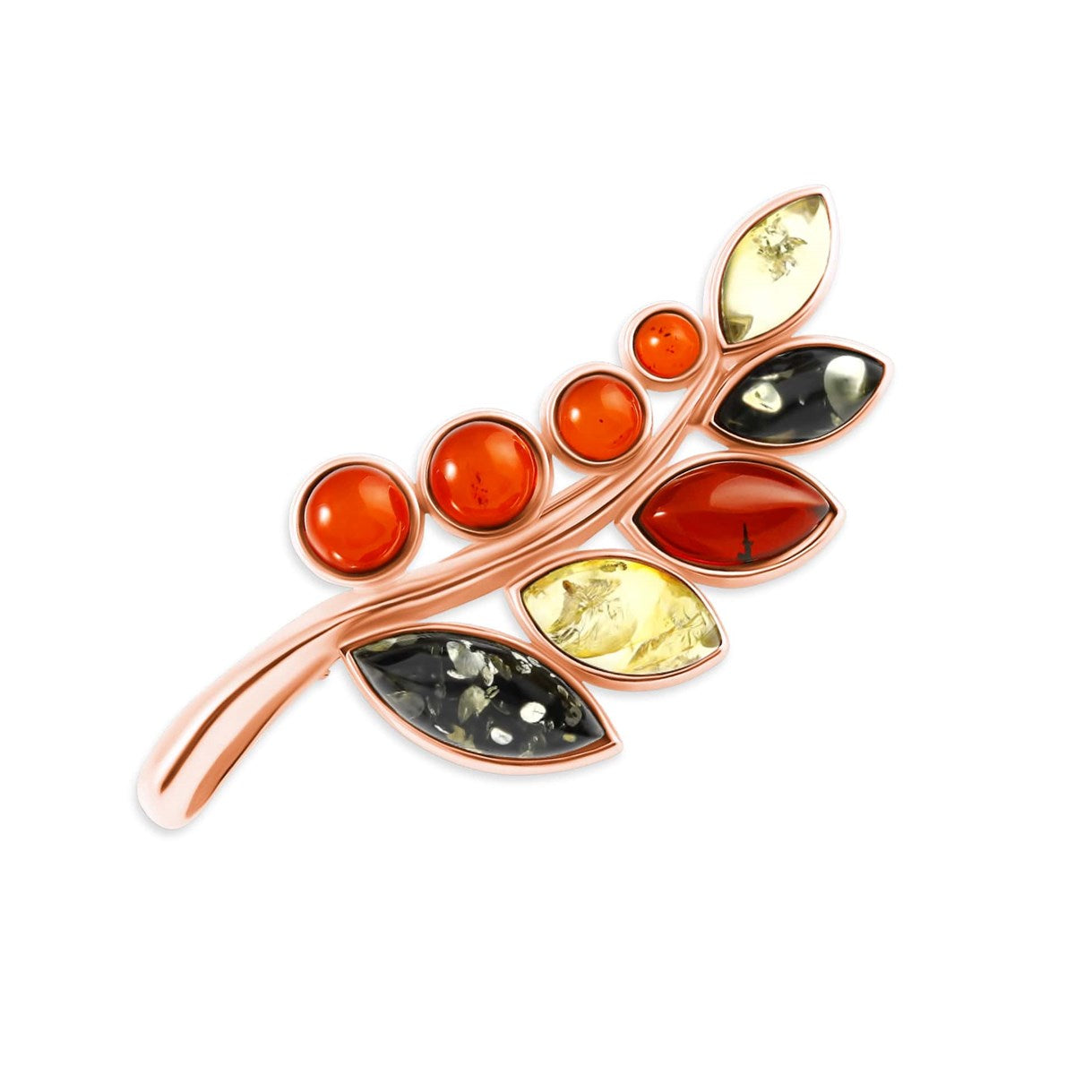 Round Mixed Amber Silver Brooch Pendant — DARVIN (Pre-Order)