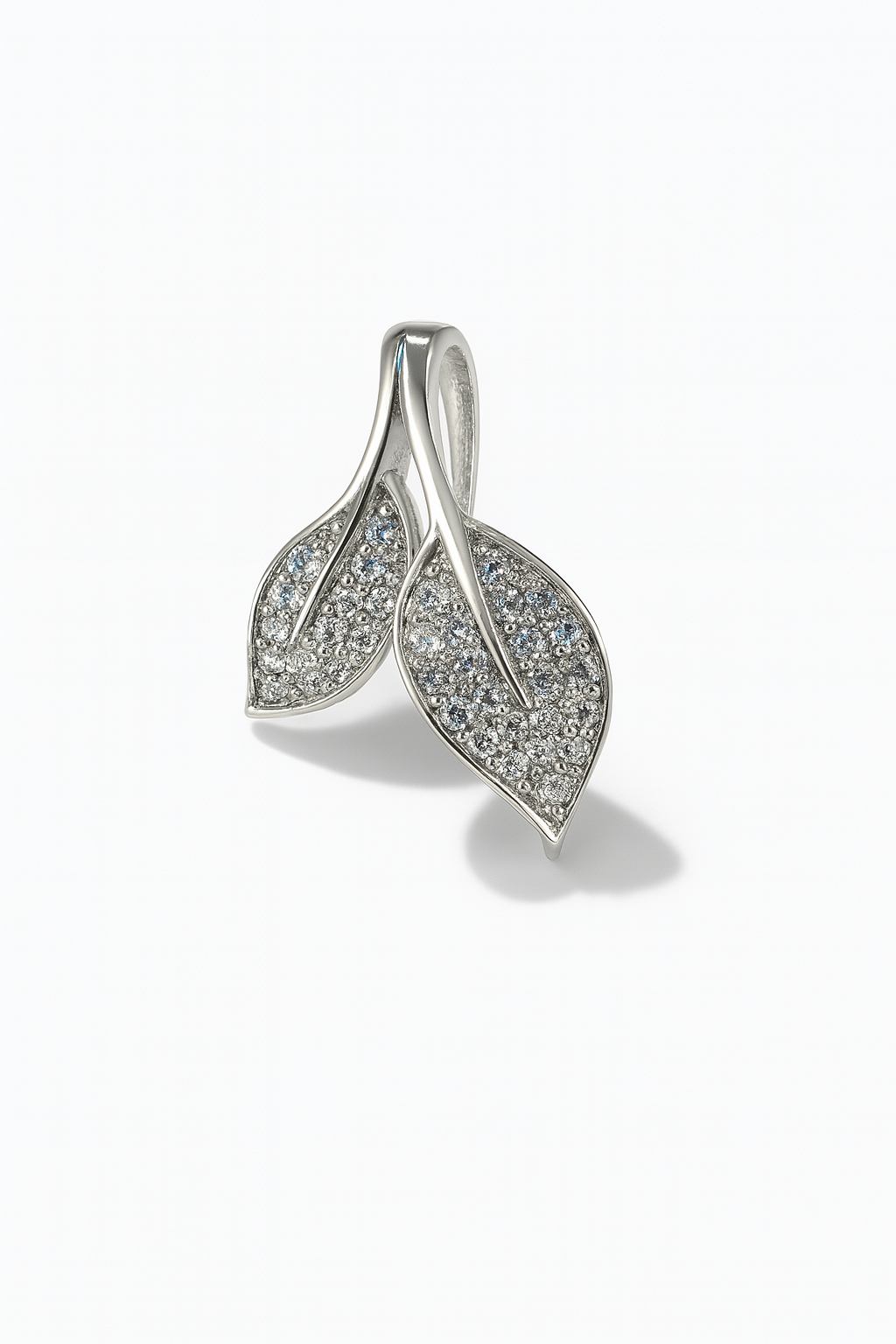 Sterling Silver Brooch – Double Leaf with White Zirconia
