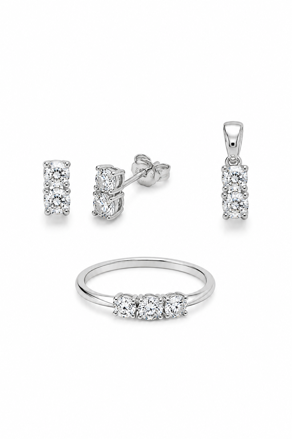 Classic Trio Zircon Jewelry Set – Sterling Silver