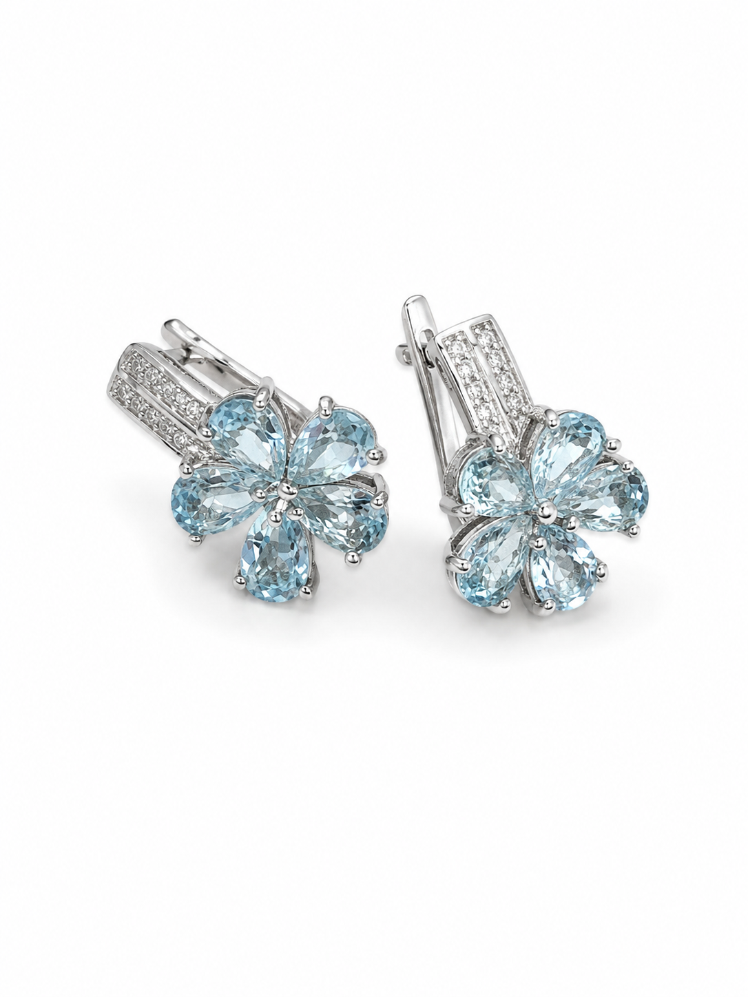 Blue Topaz Flower Earrings