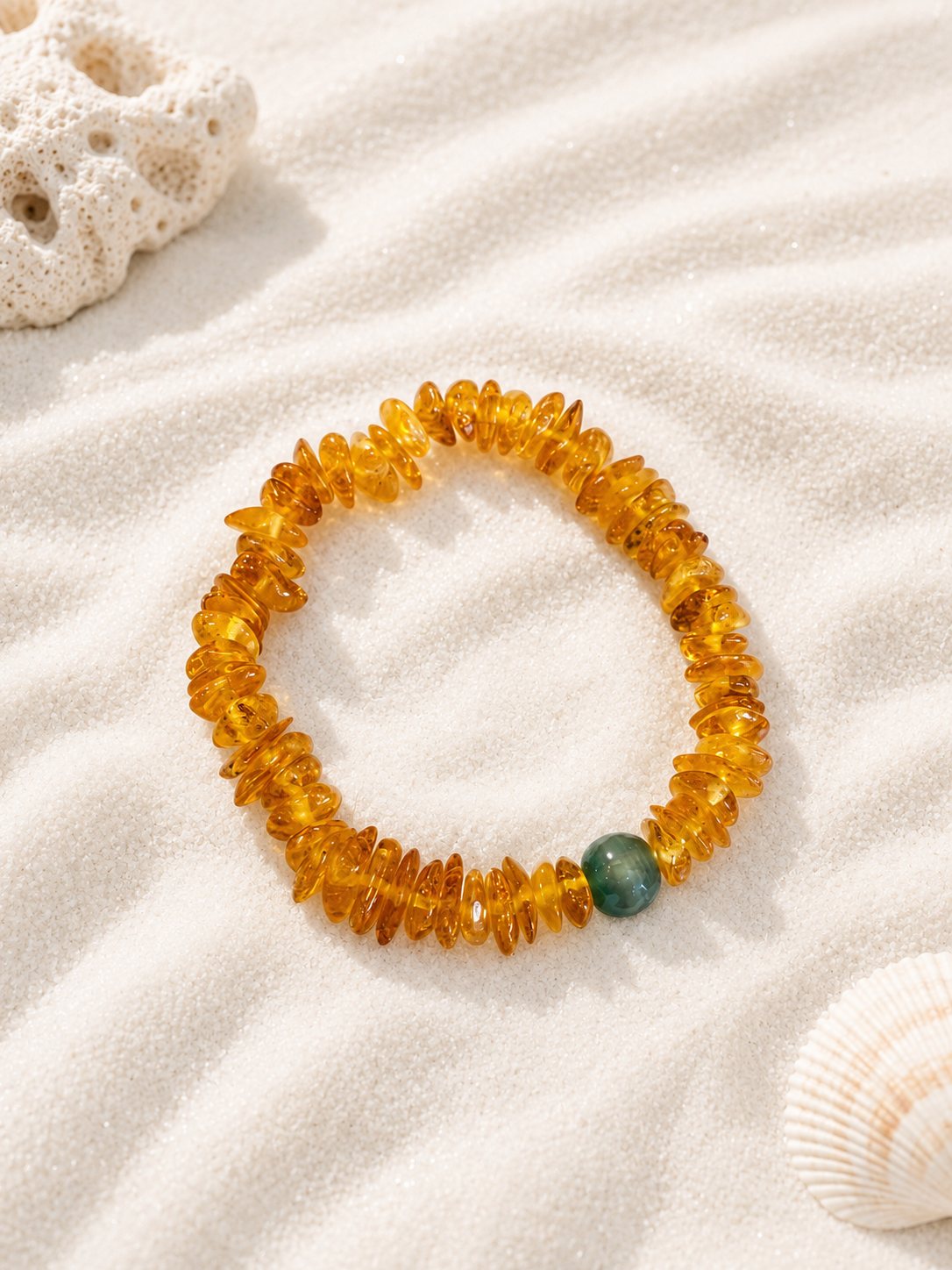 Baltic Amber & Blue Agate Bracelet — Handmade