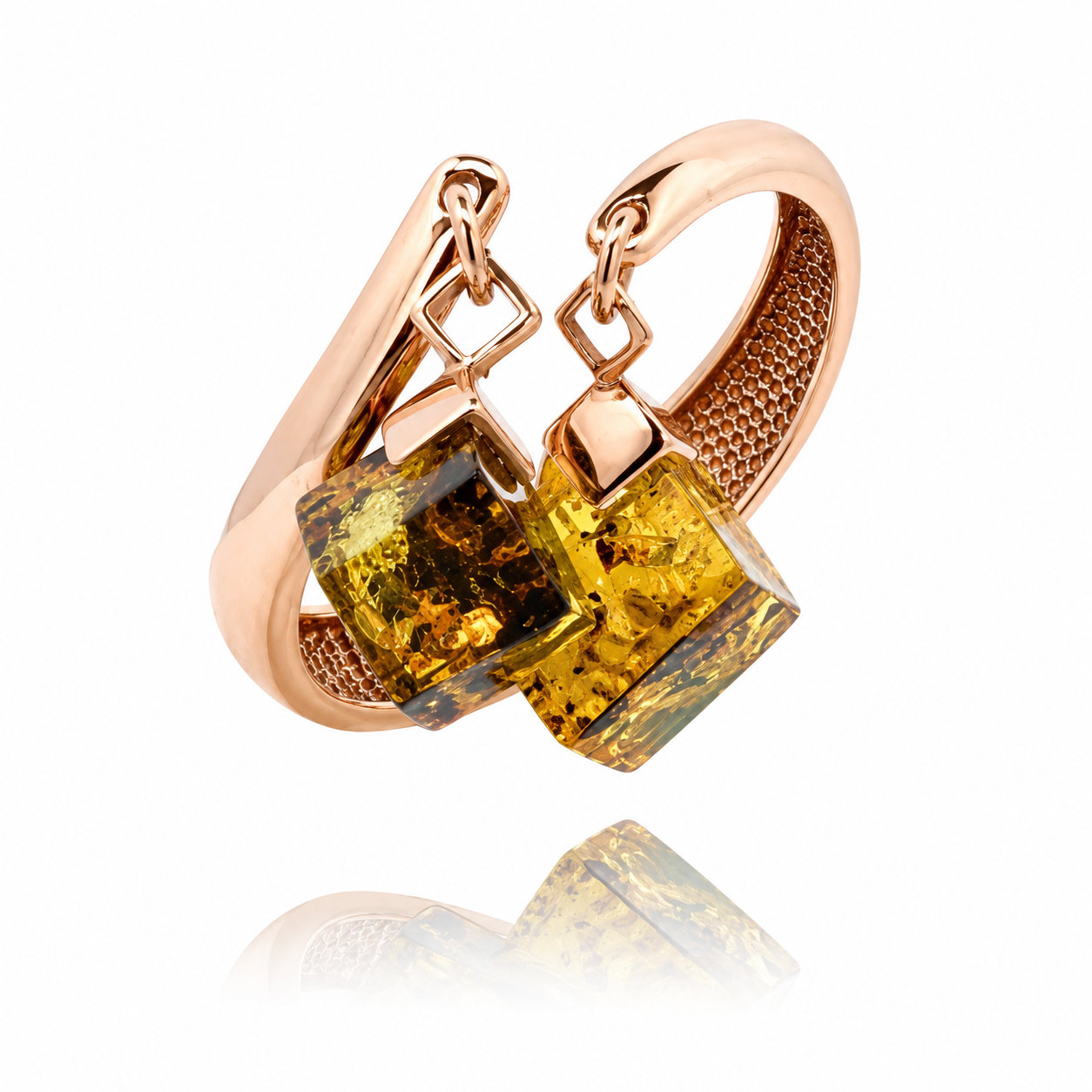 Geometric Baltic Amber Cube Ring