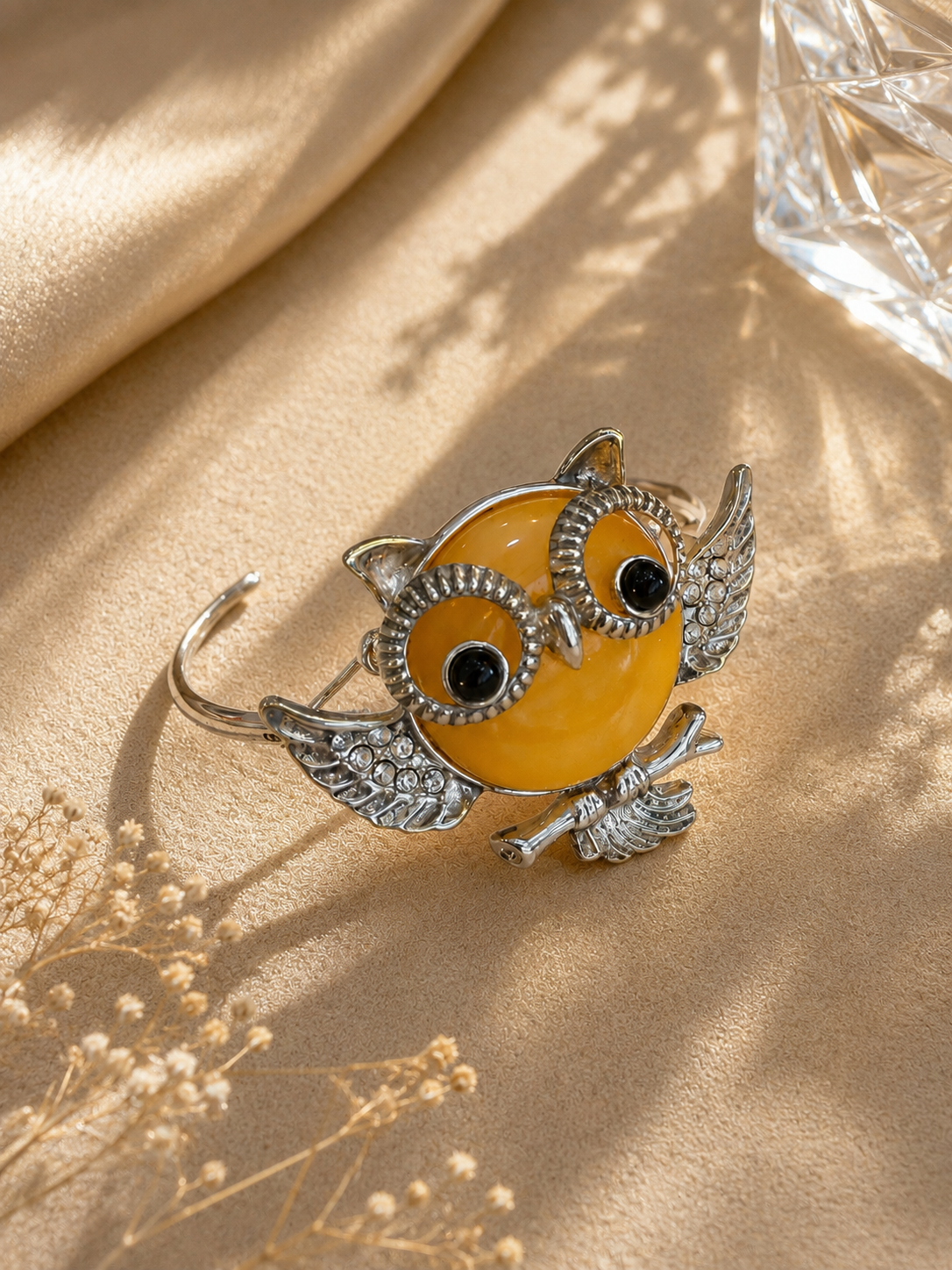 Owl Amber Bracelet – Sterling Silver