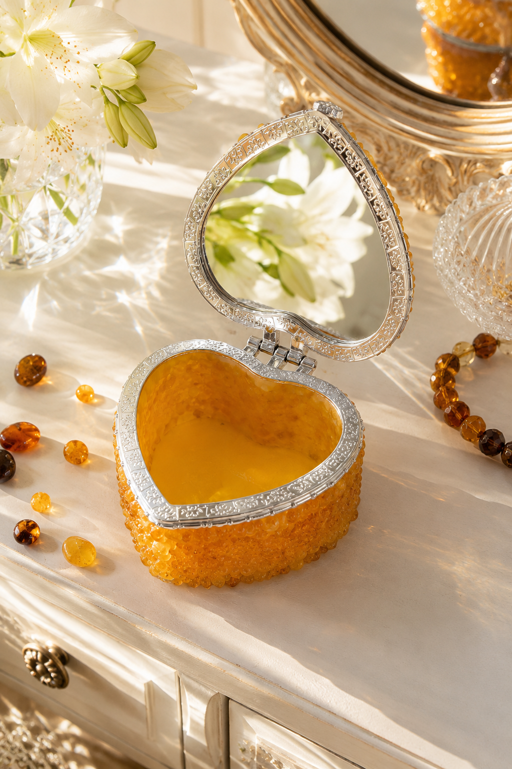Baltic Amber Heart Jewelry Box
