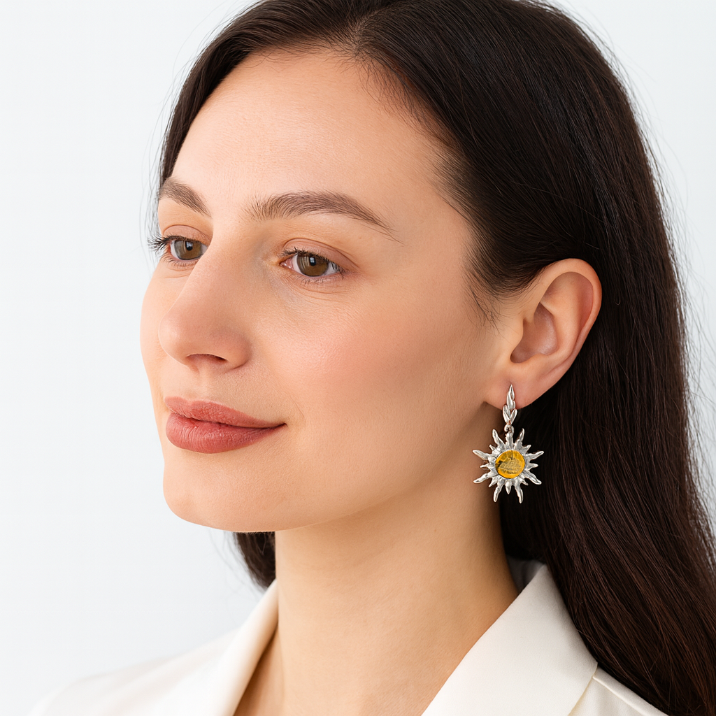 עגילי Sunray – ענבר בלט טבעי וכסף סטרלינג